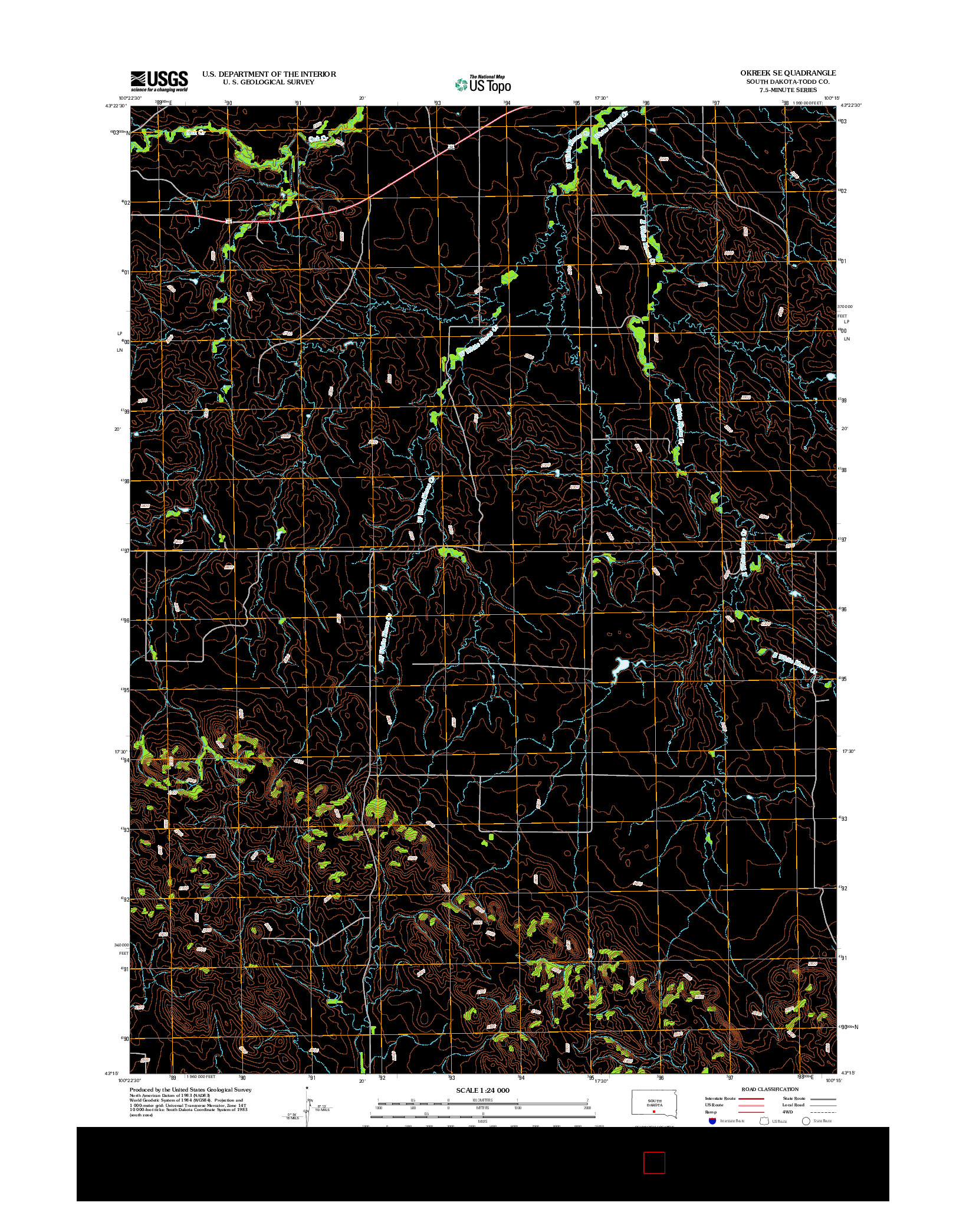 USGS US TOPO 7.5-MINUTE MAP FOR OKREEK SE, SD 2012
