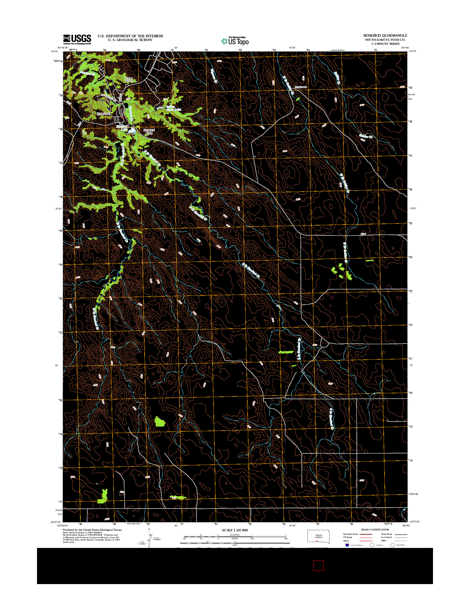 USGS US TOPO 7.5-MINUTE MAP FOR ROSEBUD, SD 2012