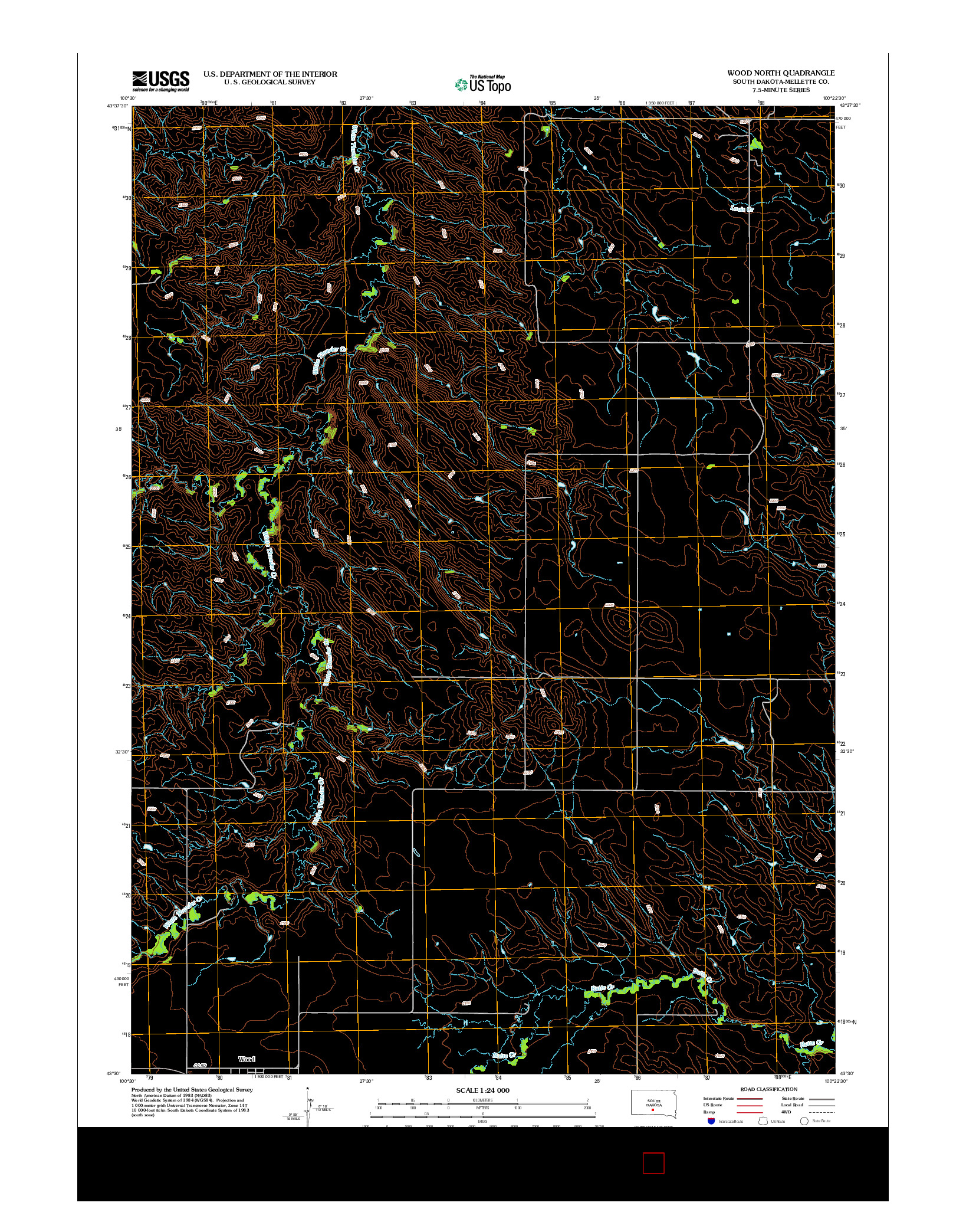 USGS US TOPO 7.5-MINUTE MAP FOR WOOD NORTH, SD 2012
