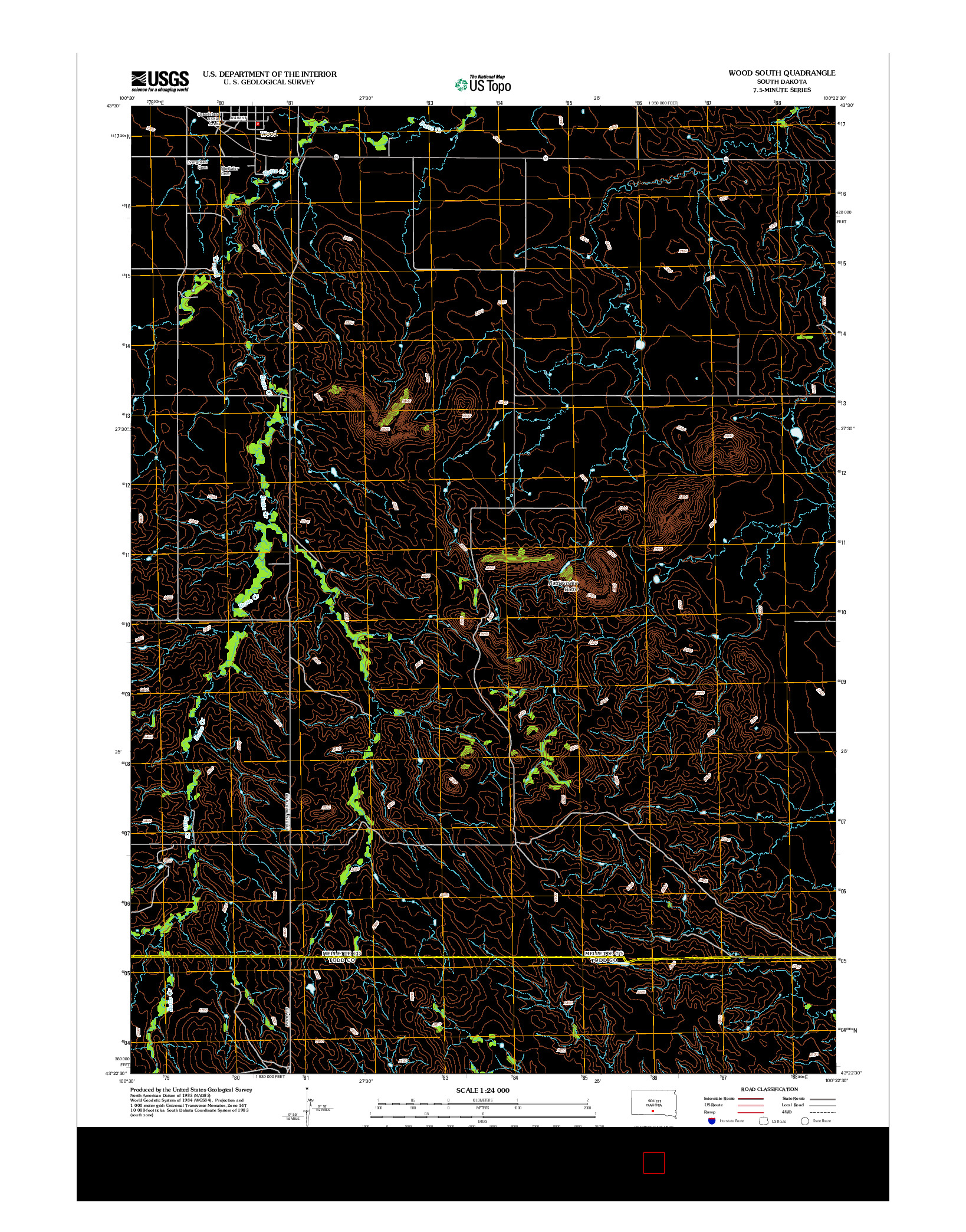 USGS US TOPO 7.5-MINUTE MAP FOR WOOD SOUTH, SD 2012