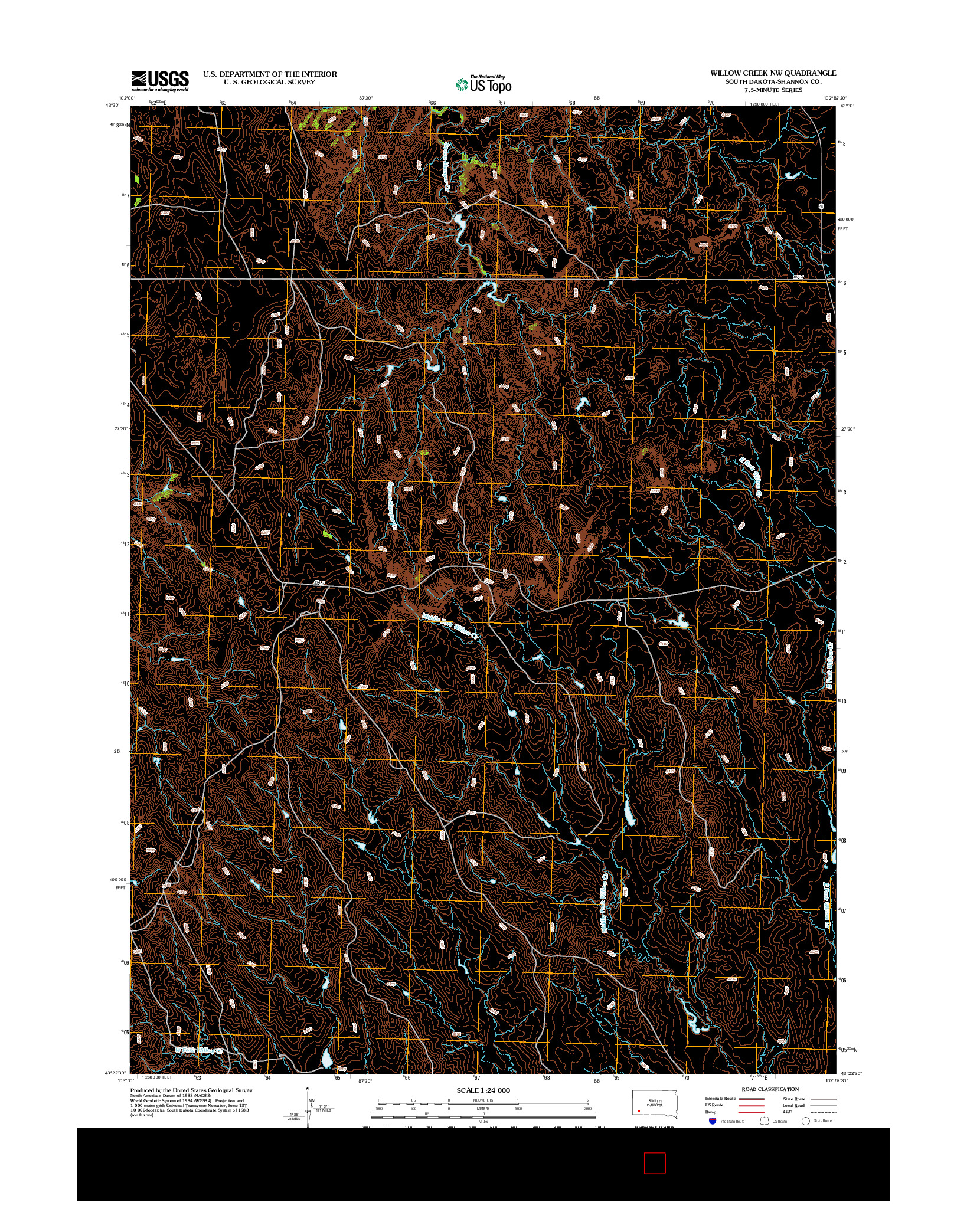 USGS US TOPO 7.5-MINUTE MAP FOR WILLOW CREEK NW, SD 2012