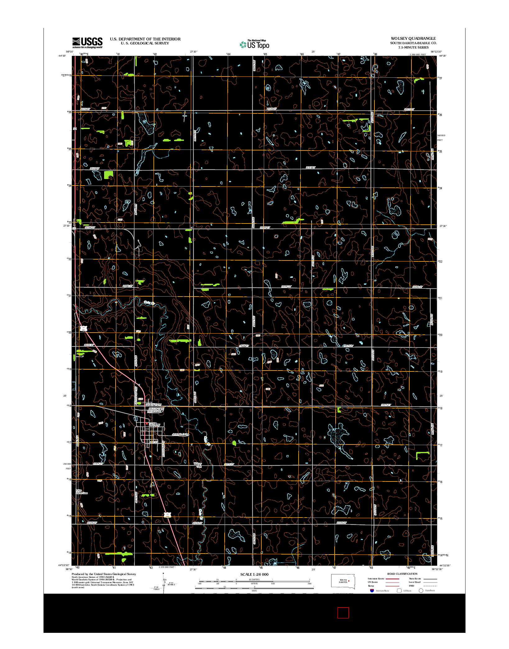USGS US TOPO 7.5-MINUTE MAP FOR WOLSEY, SD 2012