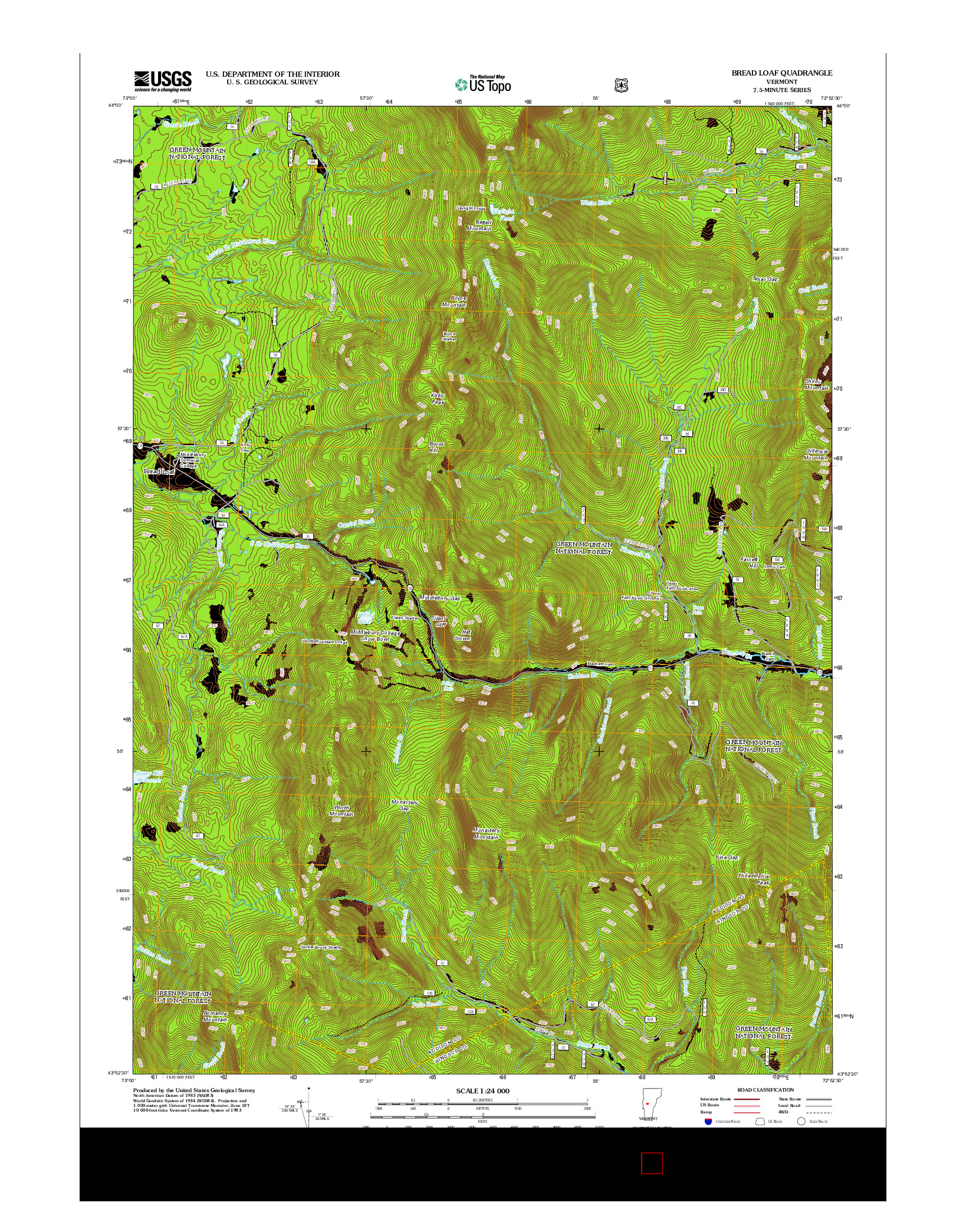 USGS US TOPO 7.5-MINUTE MAP FOR BREAD LOAF, VT 2012