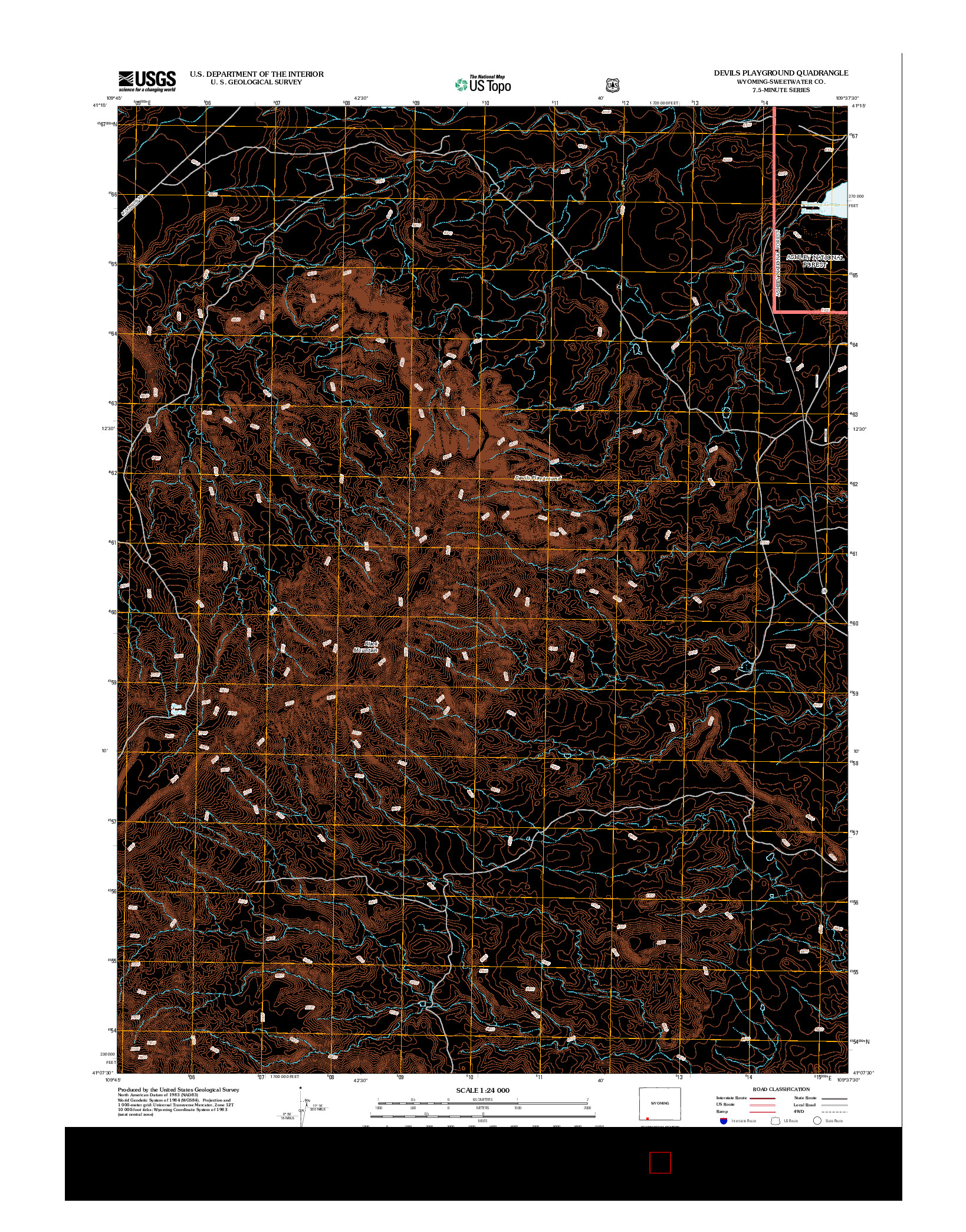 USGS US TOPO 7.5-MINUTE MAP FOR DEVILS PLAYGROUND, WY 2012