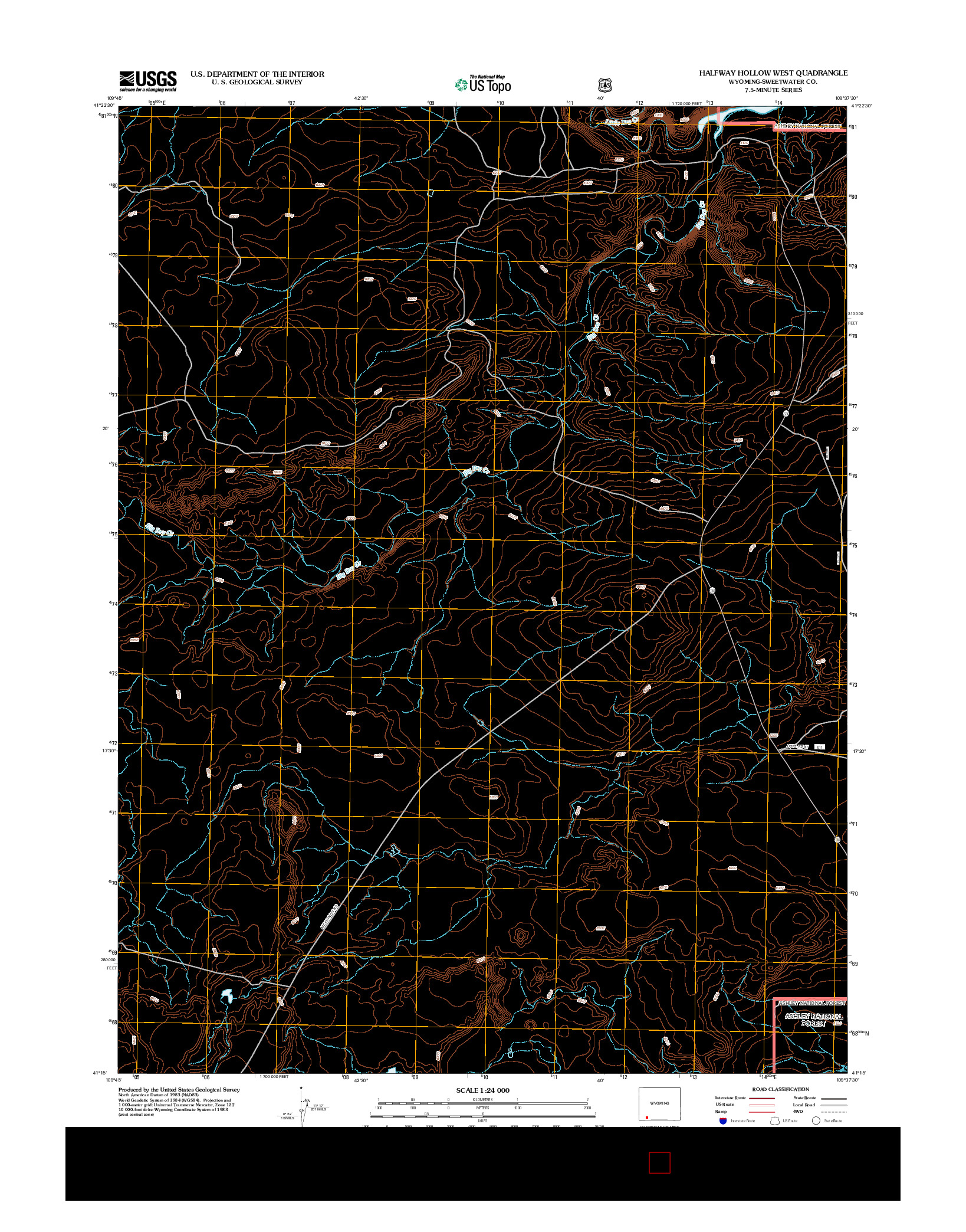 USGS US TOPO 7.5-MINUTE MAP FOR HALFWAY HOLLOW WEST, WY 2012