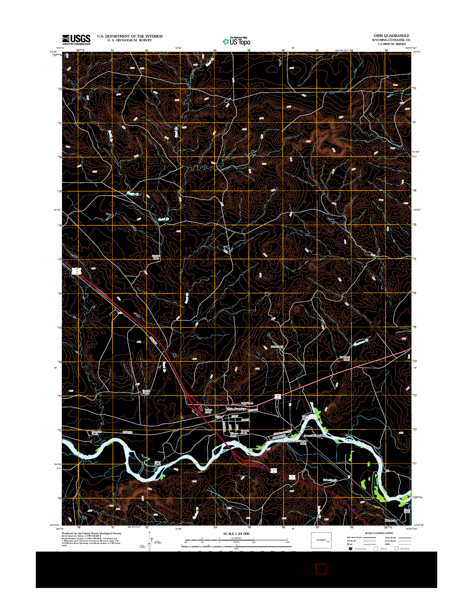 USGS US TOPO 7.5-MINUTE MAP FOR ORIN, WY 2012