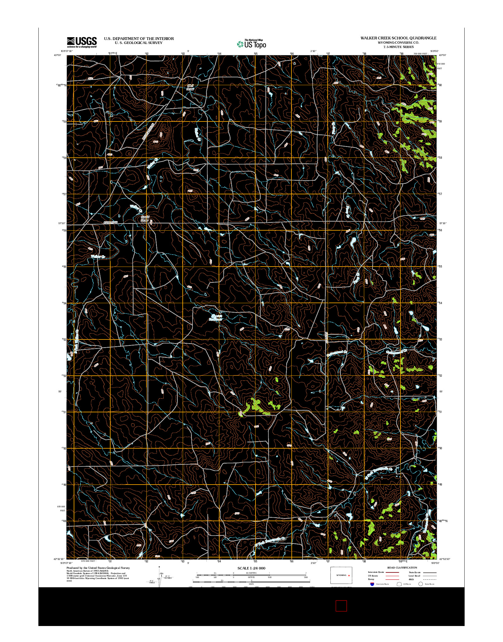 USGS US TOPO 7.5-MINUTE MAP FOR WALKER CREEK SCHOOL, WY 2012