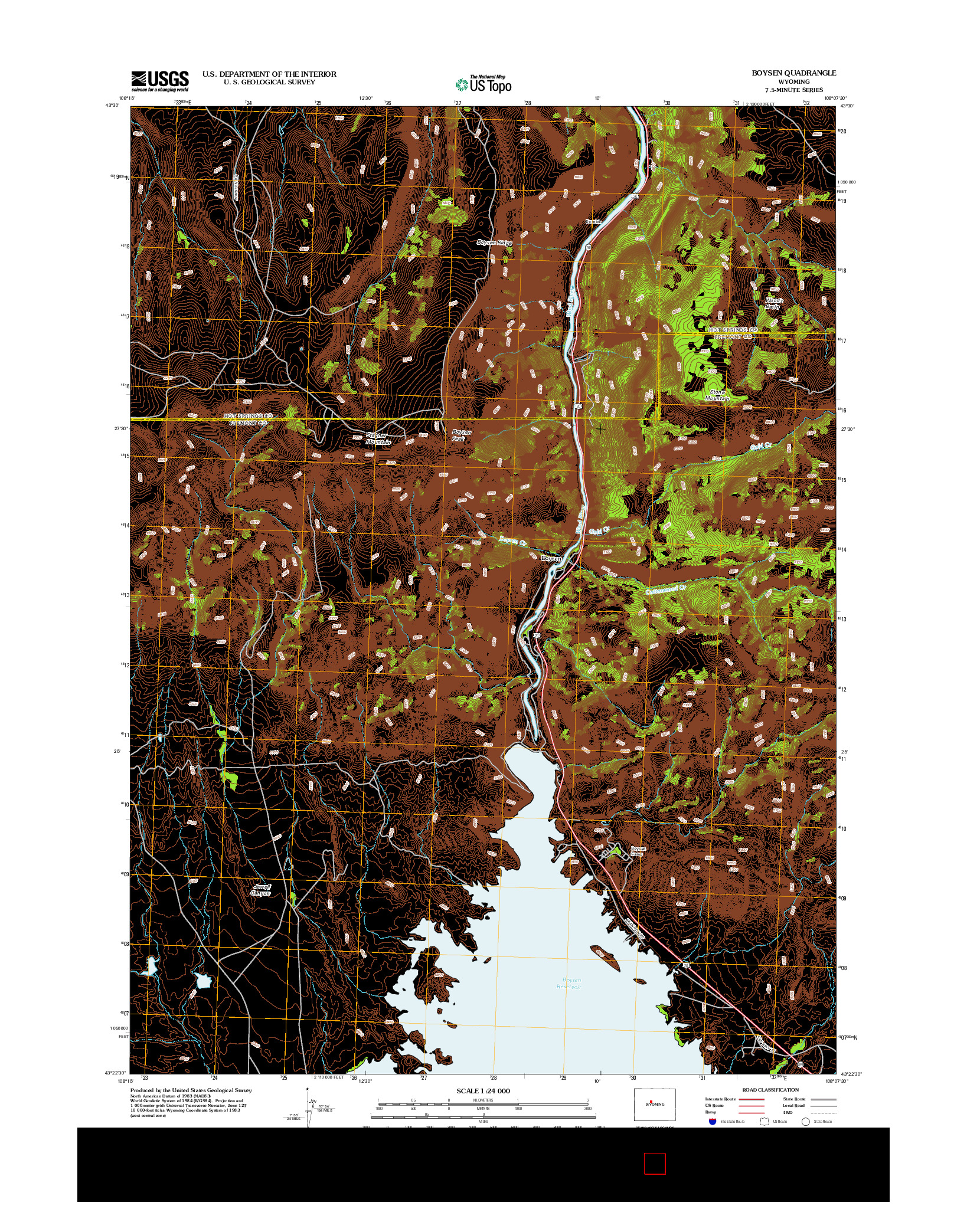 USGS US TOPO 7.5-MINUTE MAP FOR BOYSEN, WY 2012