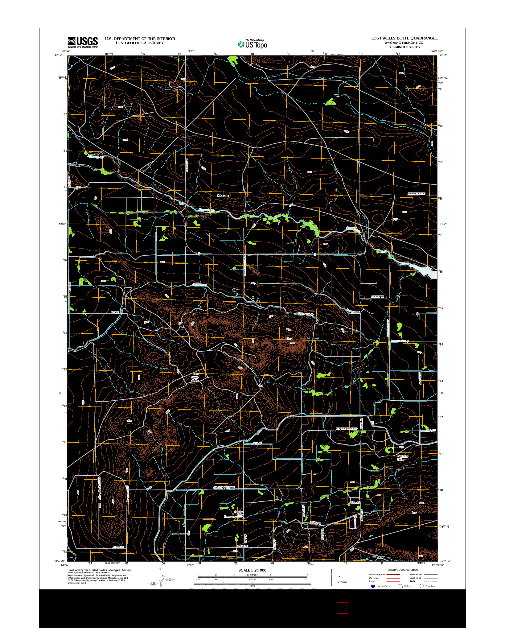 USGS US TOPO 7.5-MINUTE MAP FOR LOST WELLS BUTTE, WY 2012