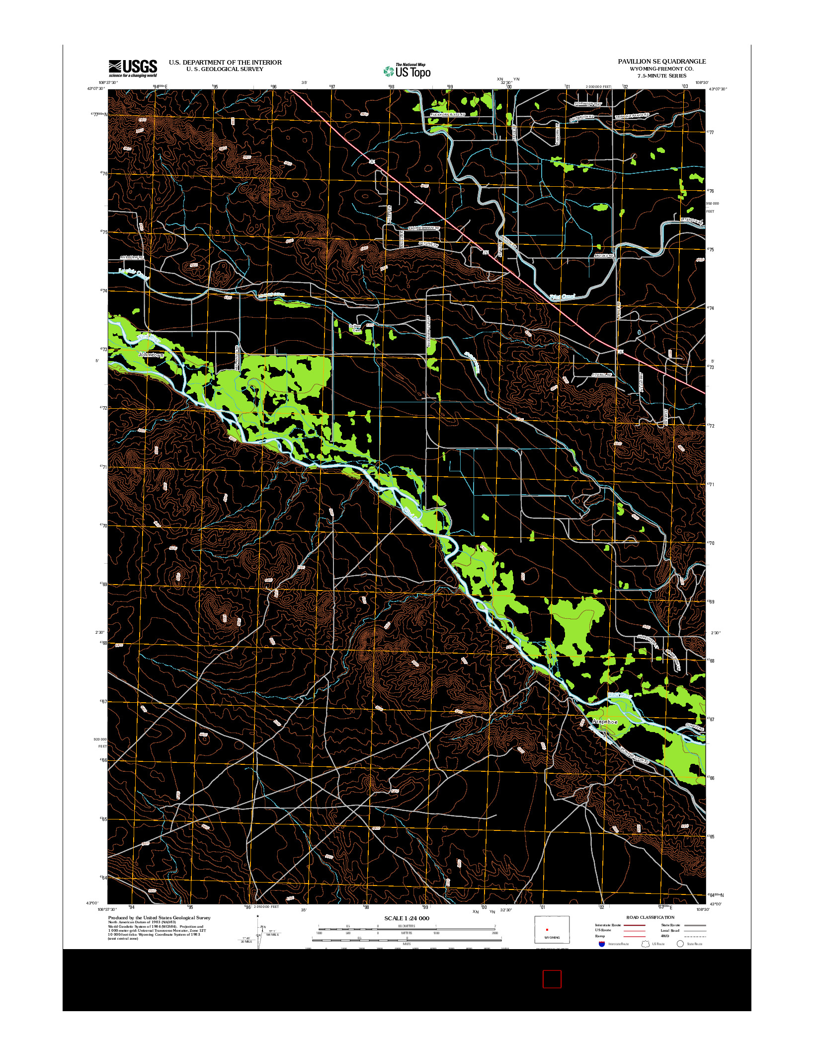 USGS US TOPO 7.5-MINUTE MAP FOR PAVILLION SE, WY 2012