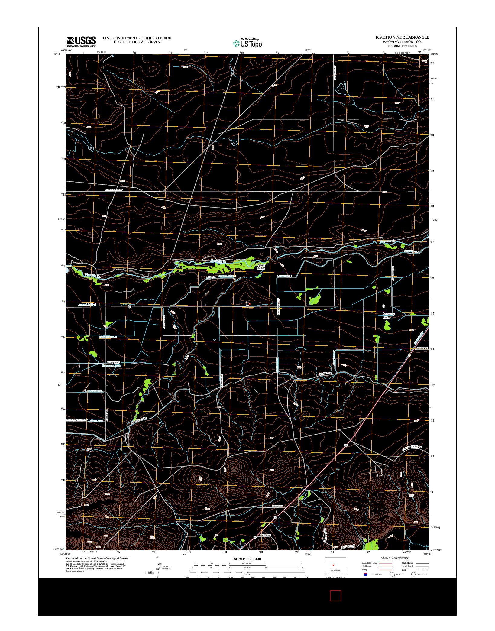USGS US TOPO 7.5-MINUTE MAP FOR RIVERTON NE, WY 2012