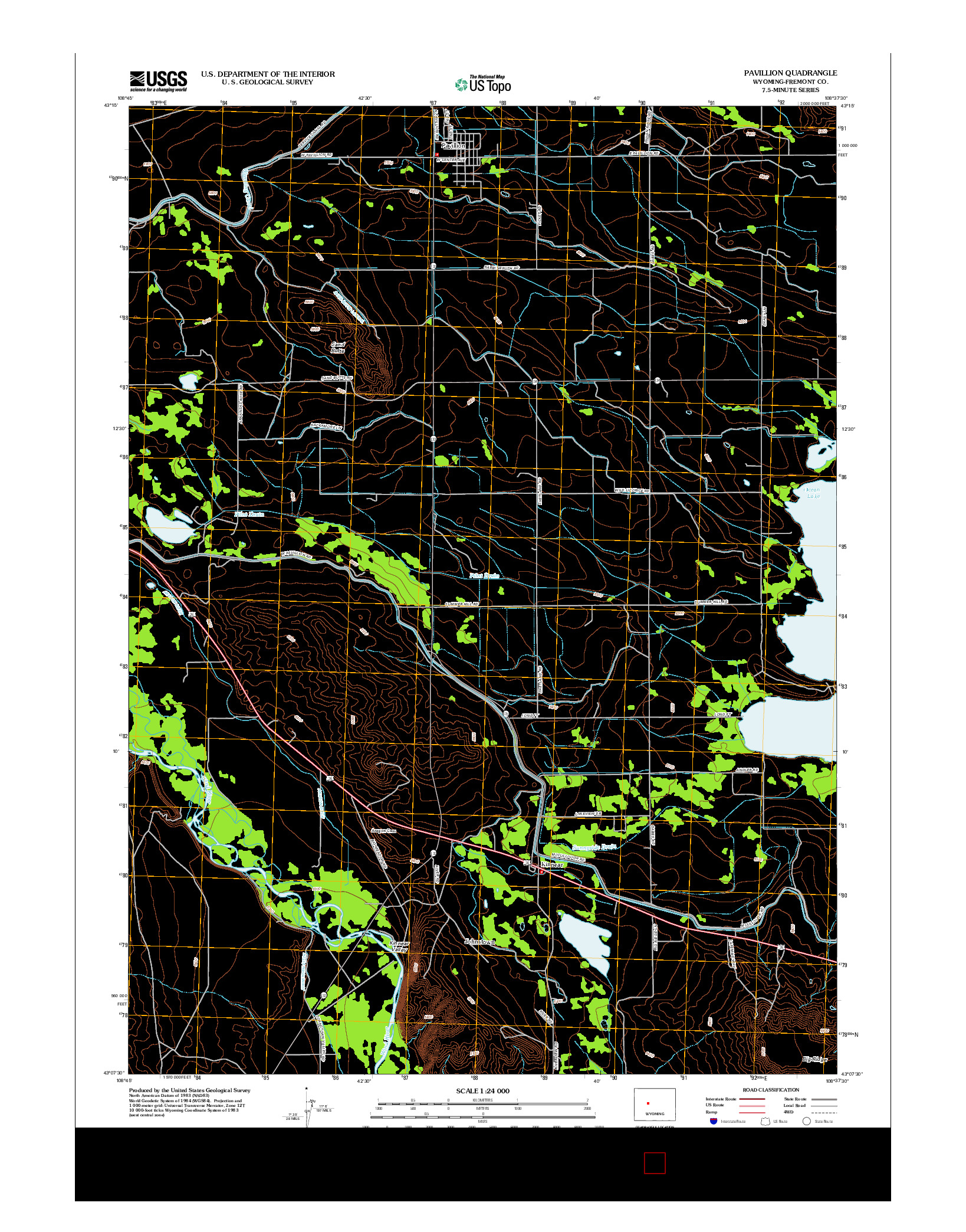 USGS US TOPO 7.5-MINUTE MAP FOR PAVILLION, WY 2012