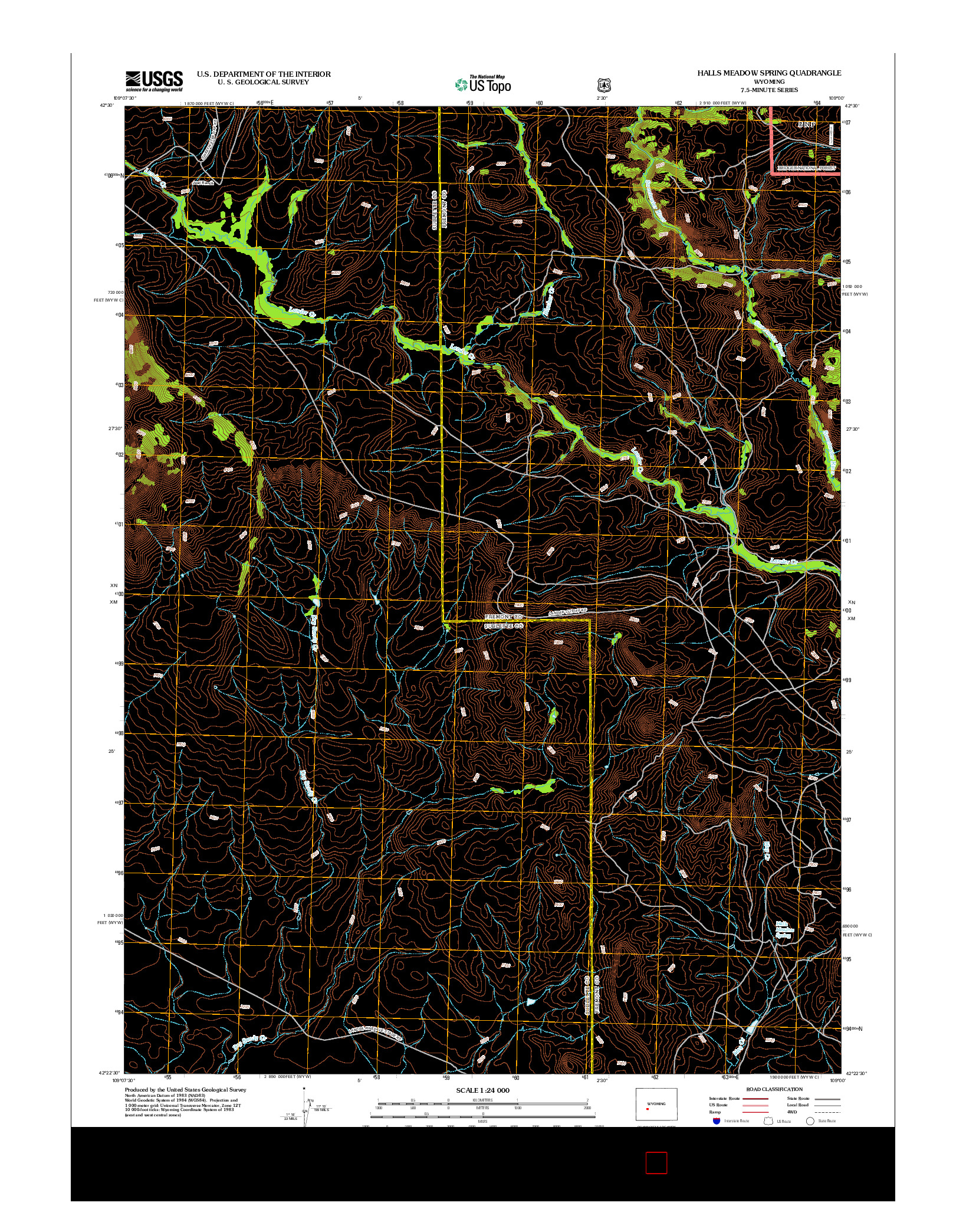 USGS US TOPO 7.5-MINUTE MAP FOR HALLS MEADOW SPRING, WY 2012