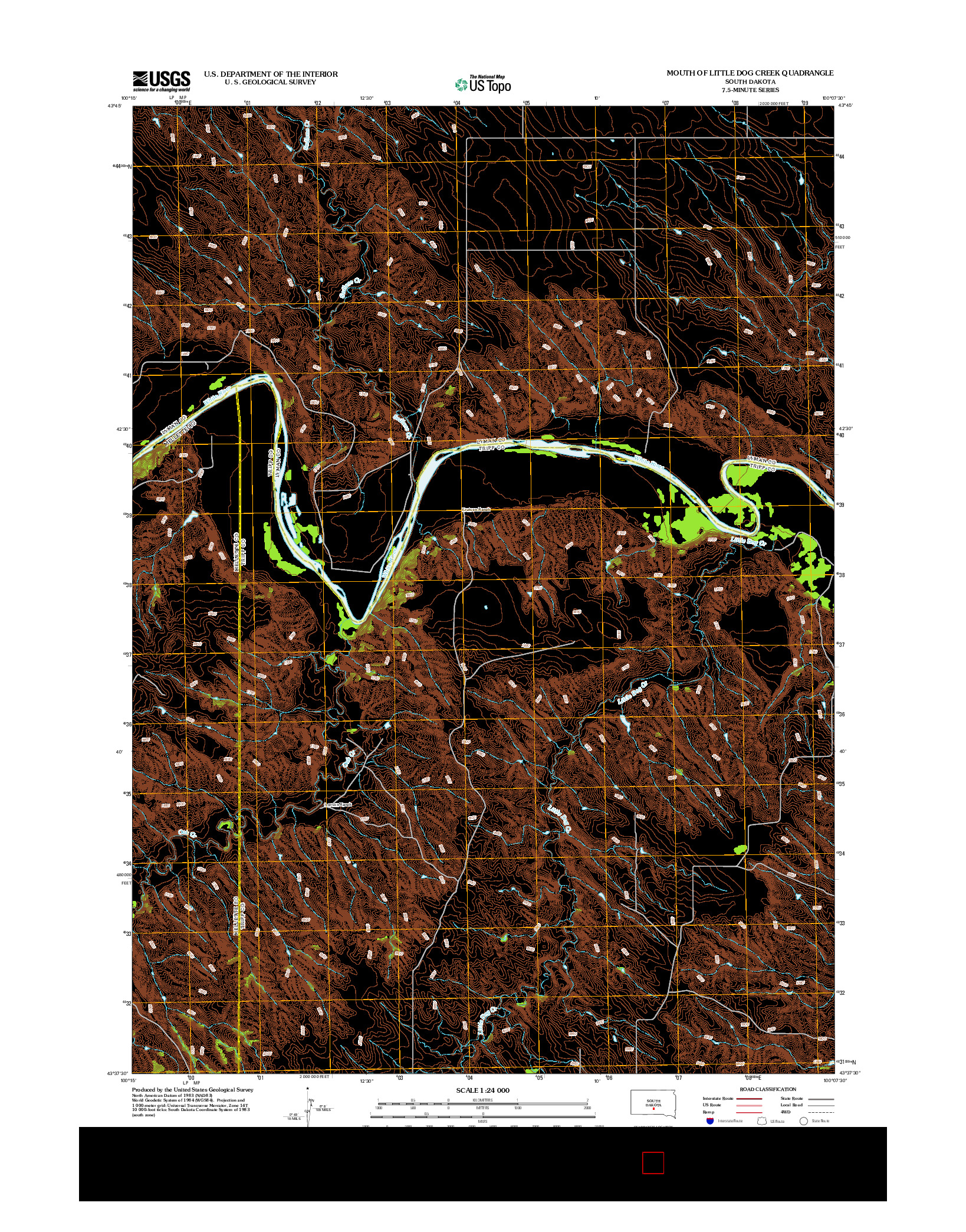 USGS US TOPO 7.5-MINUTE MAP FOR MOUTH OF LITTLE DOG CREEK, SD 2012