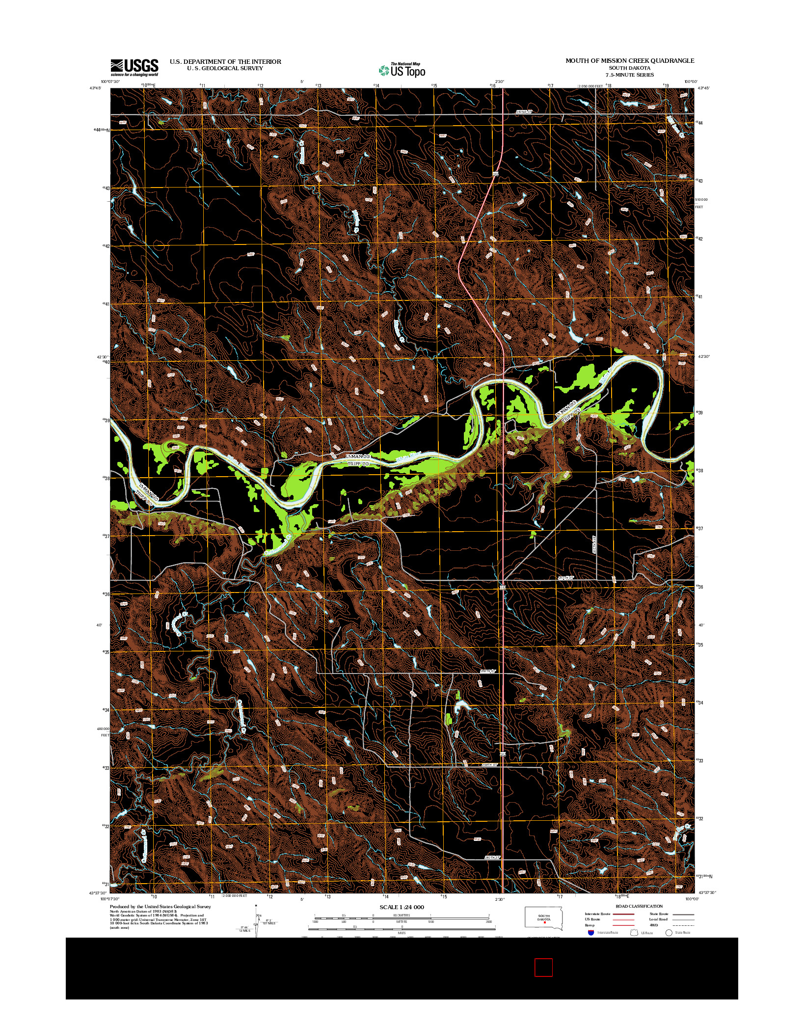 USGS US TOPO 7.5-MINUTE MAP FOR MOUTH OF MISSION CREEK, SD 2012