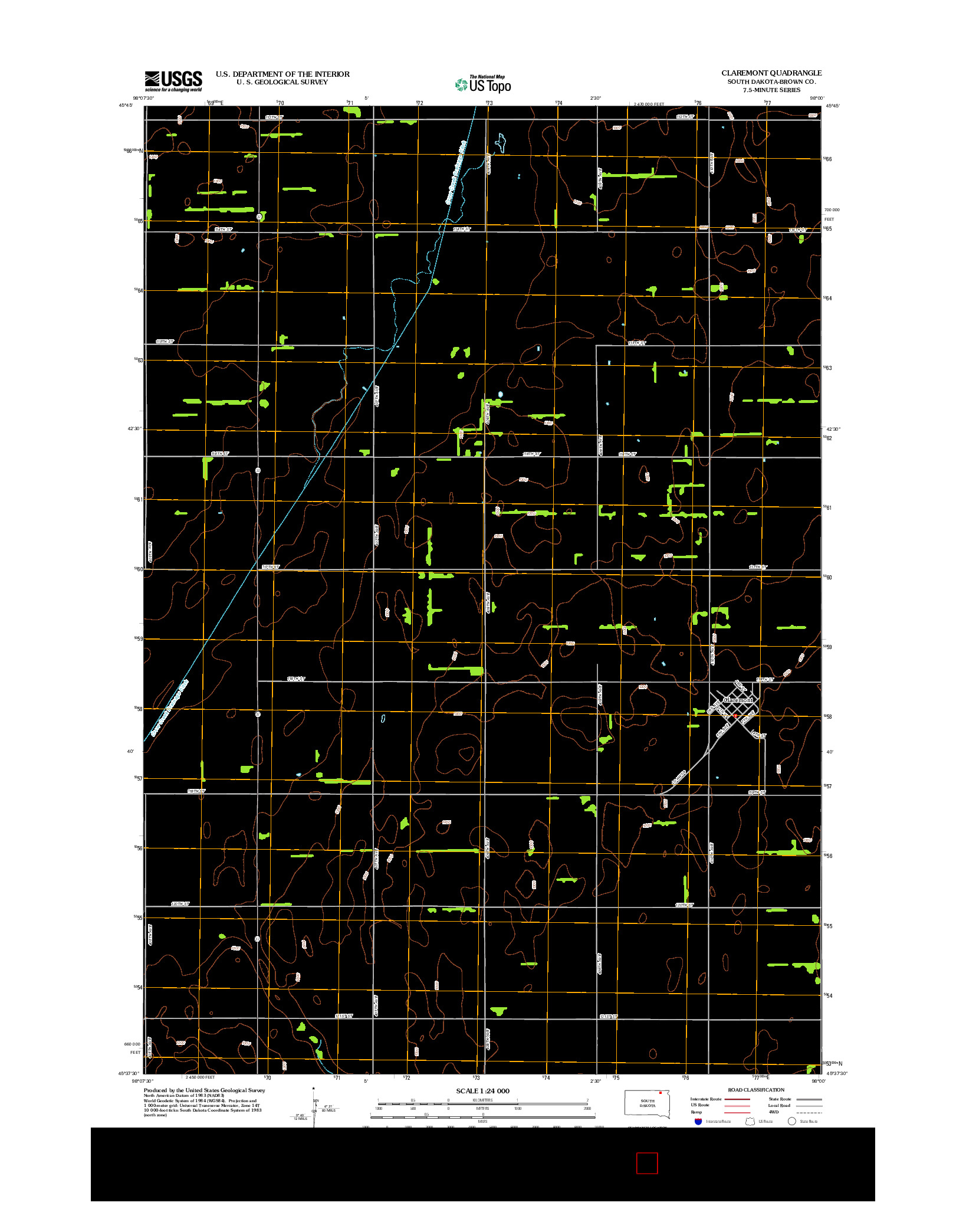 USGS US TOPO 7.5-MINUTE MAP FOR CLAREMONT, SD 2012