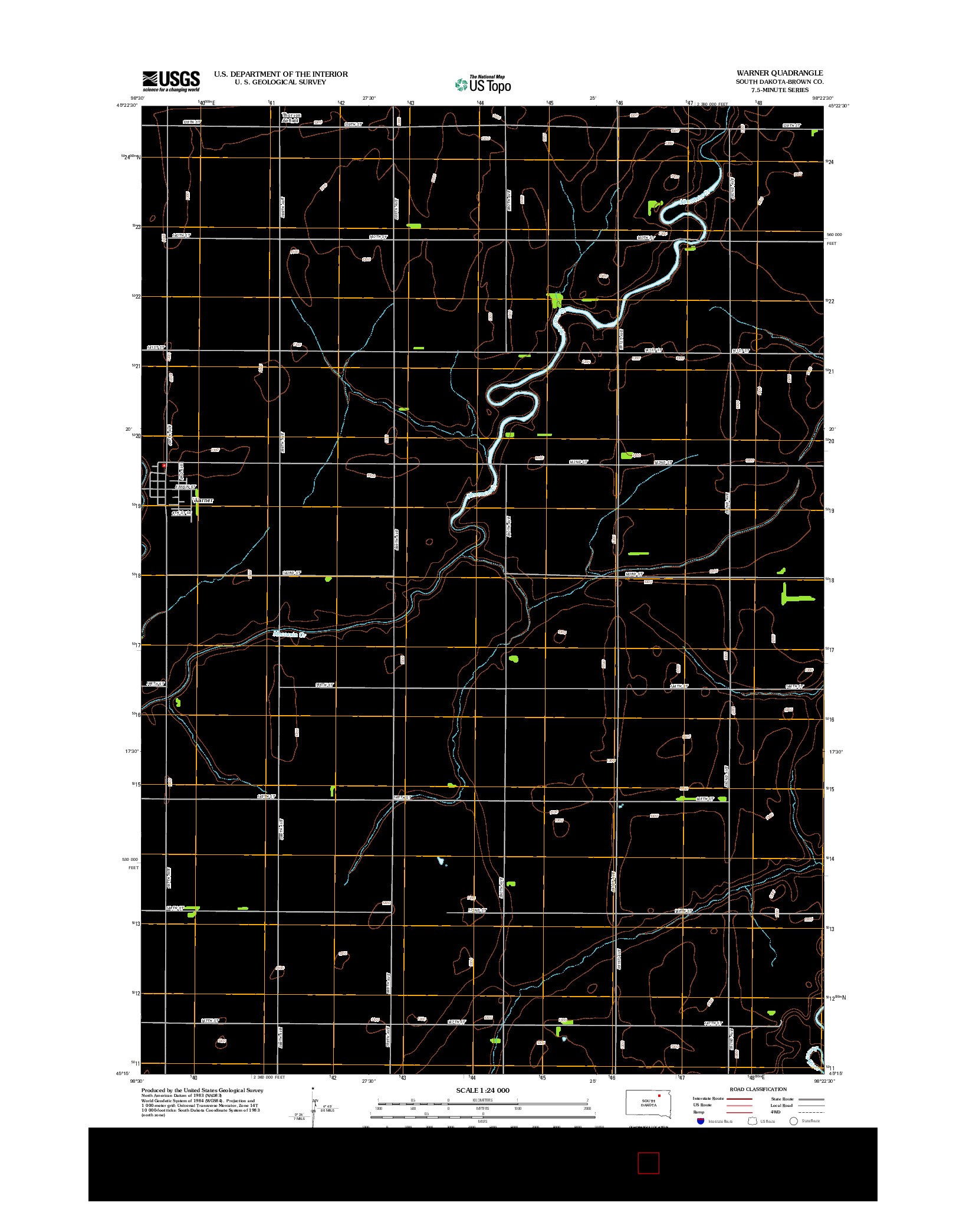 USGS US TOPO 7.5-MINUTE MAP FOR WARNER, SD 2012