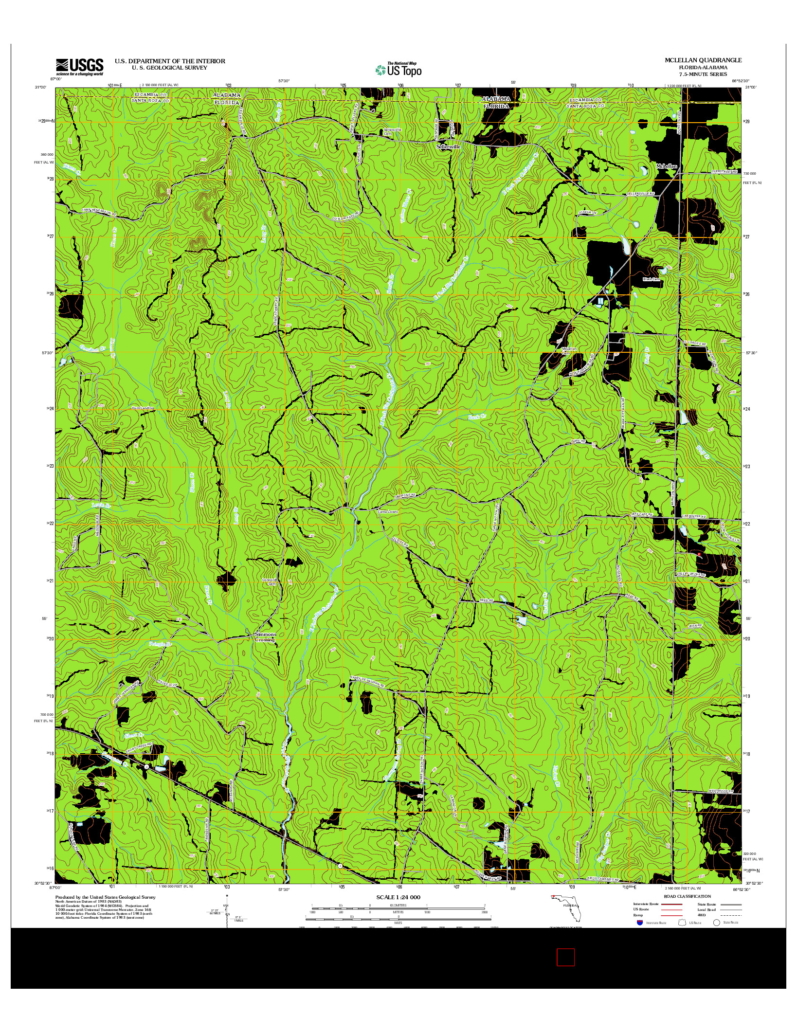 USGS US TOPO 7.5-MINUTE MAP FOR MCLELLAN, FL-AL 2012