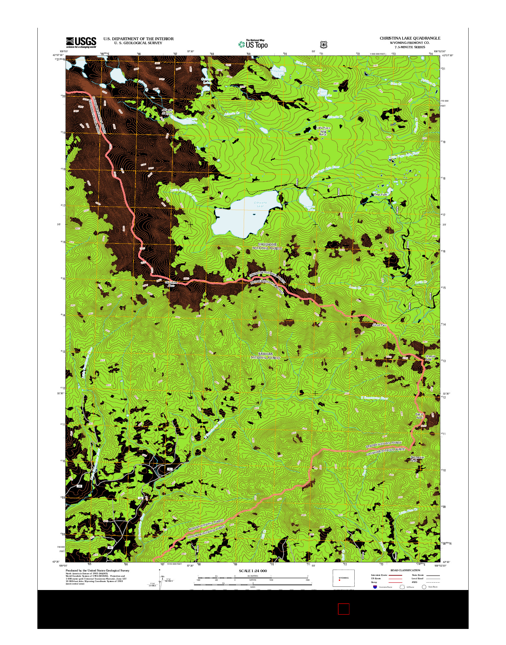 USGS US TOPO 7.5-MINUTE MAP FOR CHRISTINA LAKE, WY 2012