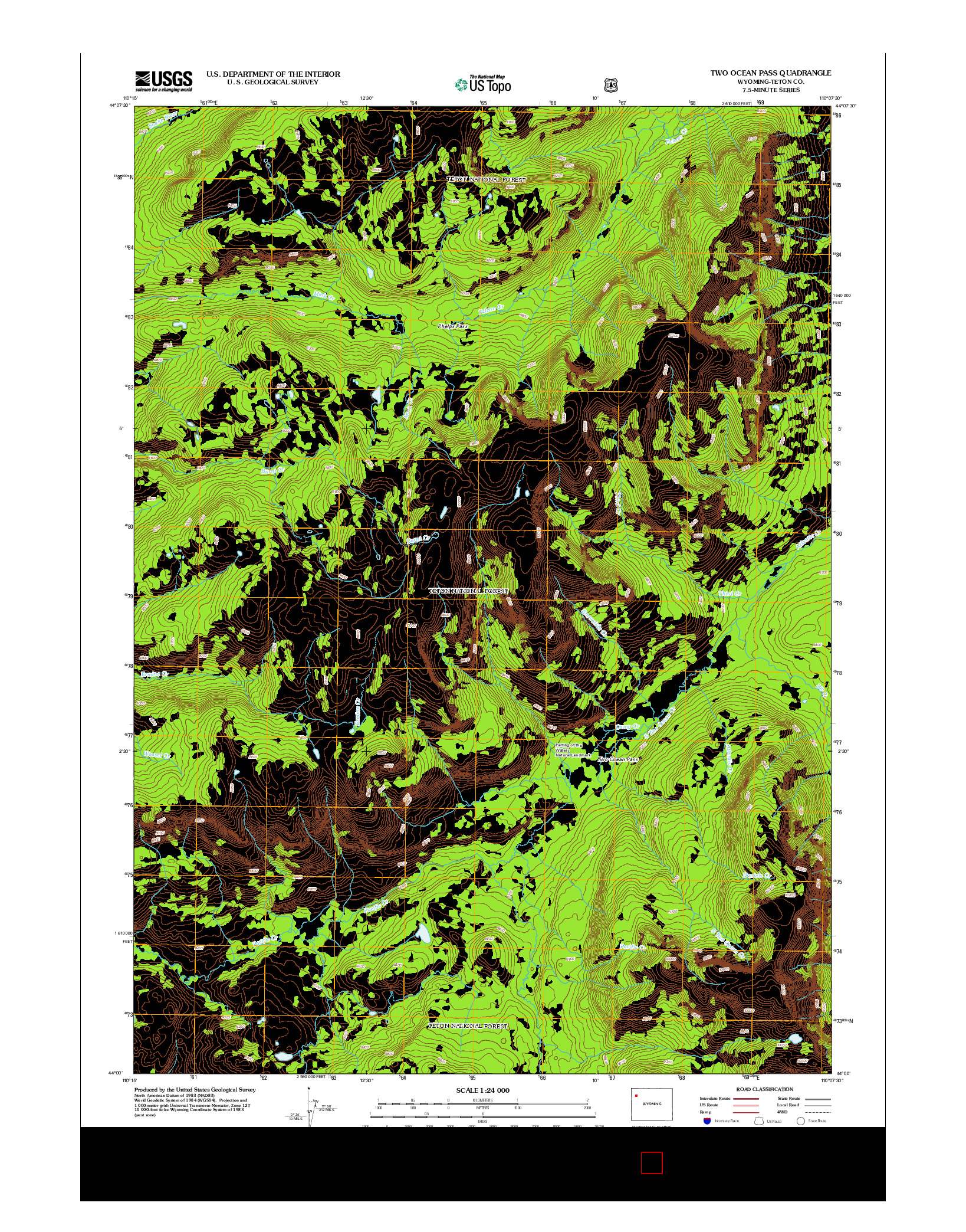 USGS US TOPO 7.5-MINUTE MAP FOR TWO OCEAN PASS, WY 2012