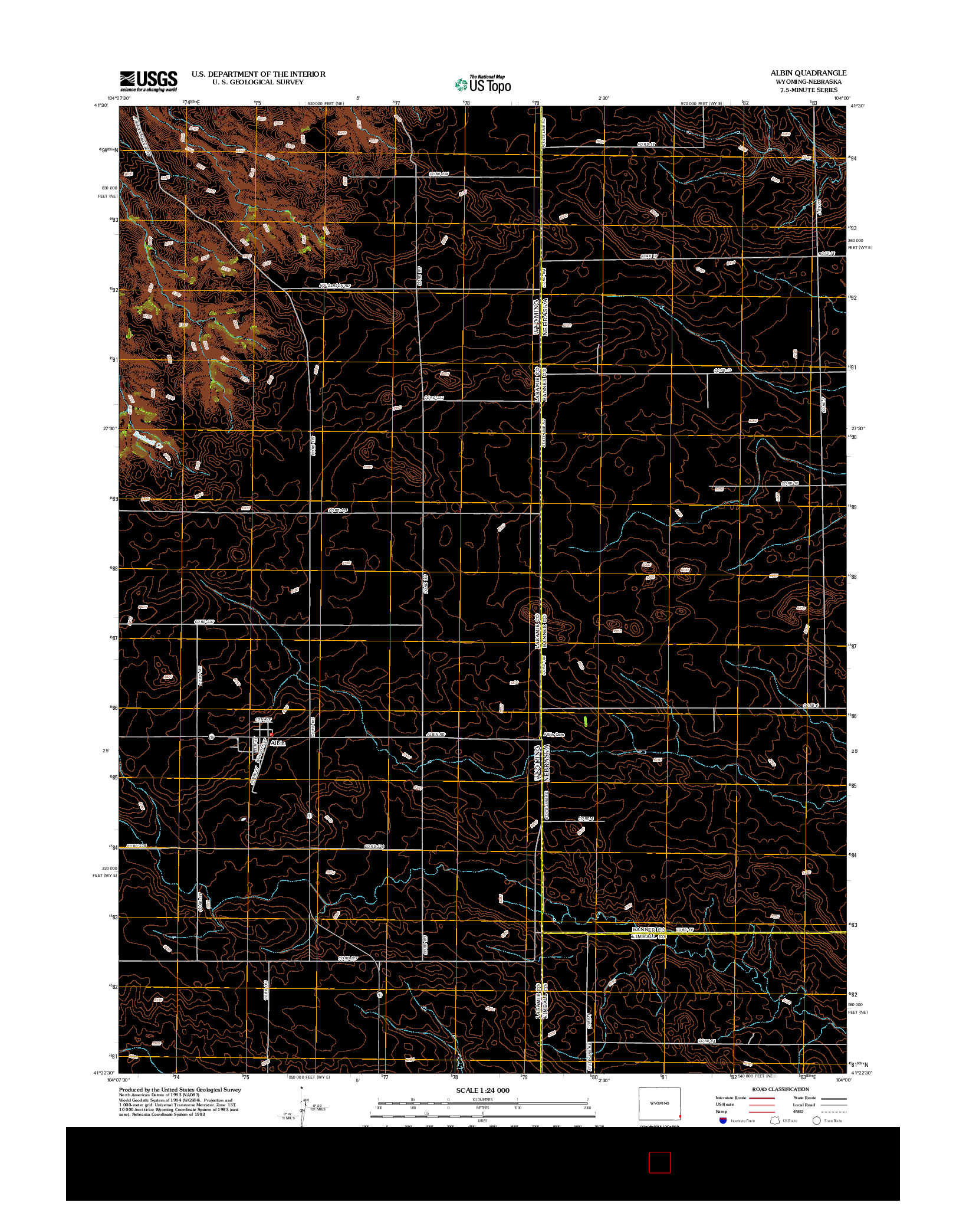 USGS US TOPO 7.5-MINUTE MAP FOR ALBIN, WY-NE 2012