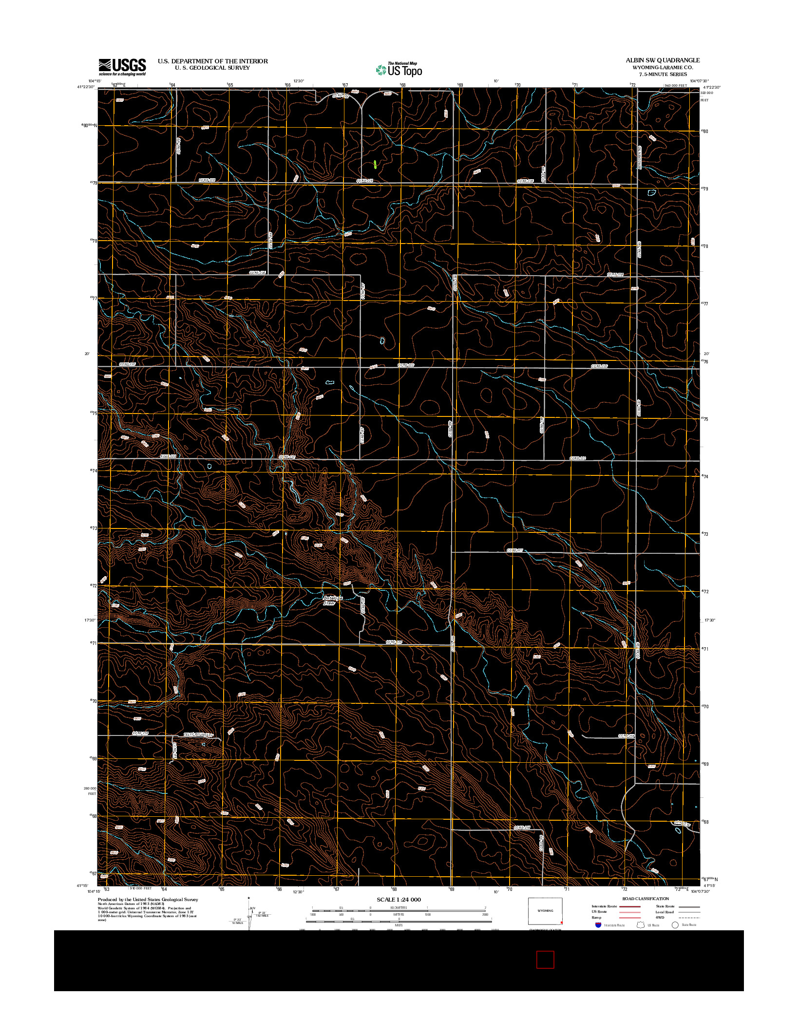 USGS US TOPO 7.5-MINUTE MAP FOR ALBIN SW, WY 2012