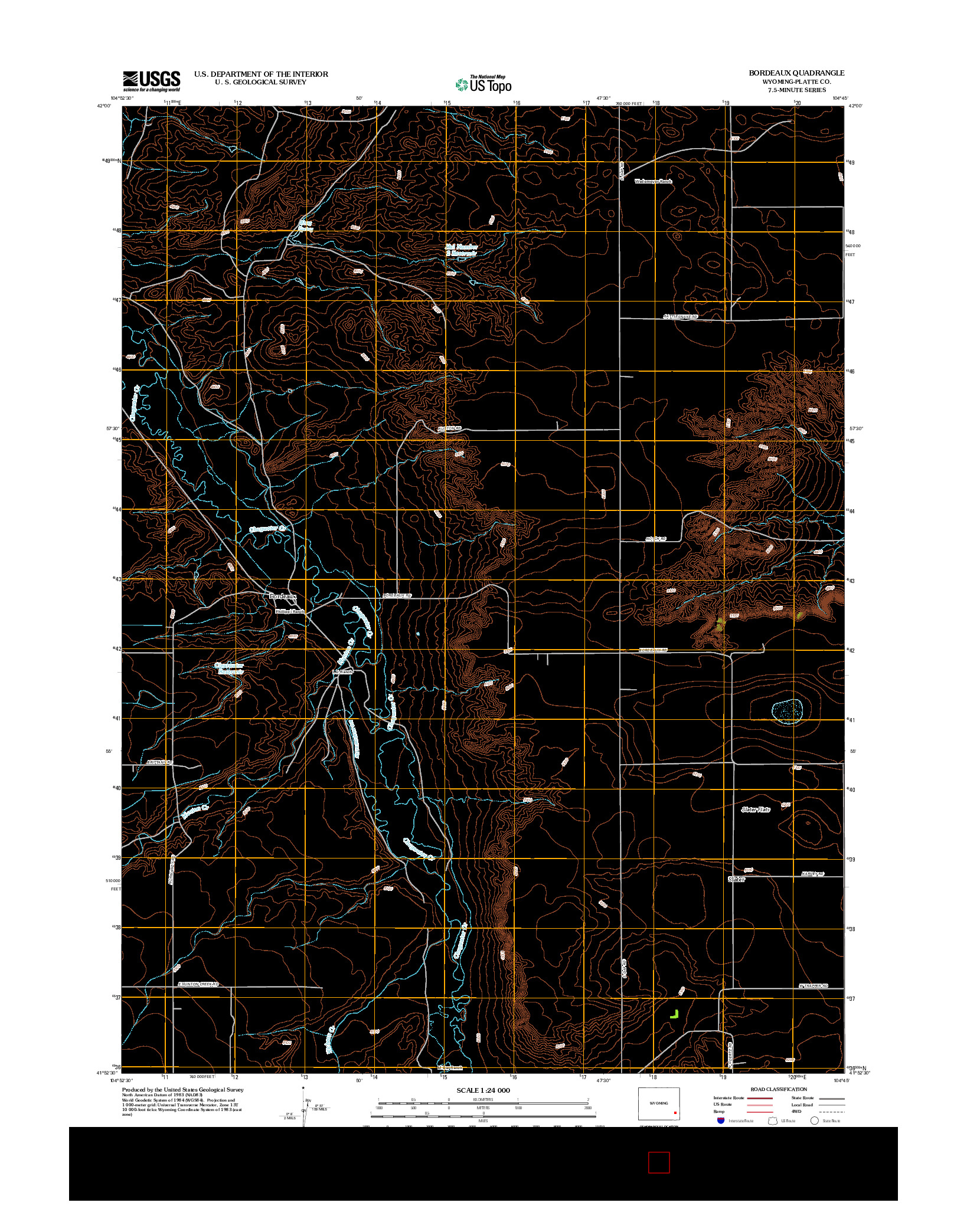 USGS US TOPO 7.5-MINUTE MAP FOR BORDEAUX, WY 2012