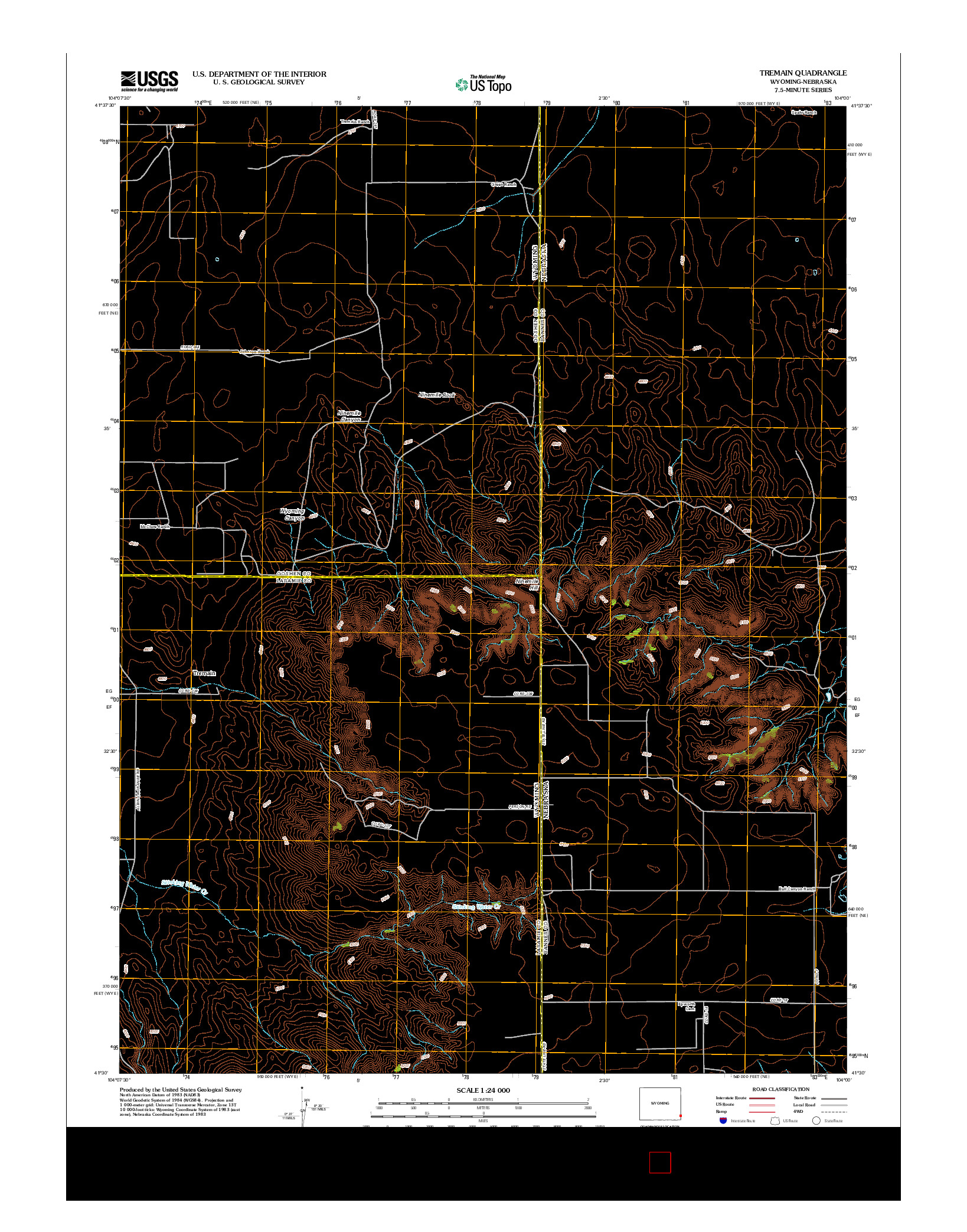 USGS US TOPO 7.5-MINUTE MAP FOR TREMAIN, WY-NE 2012