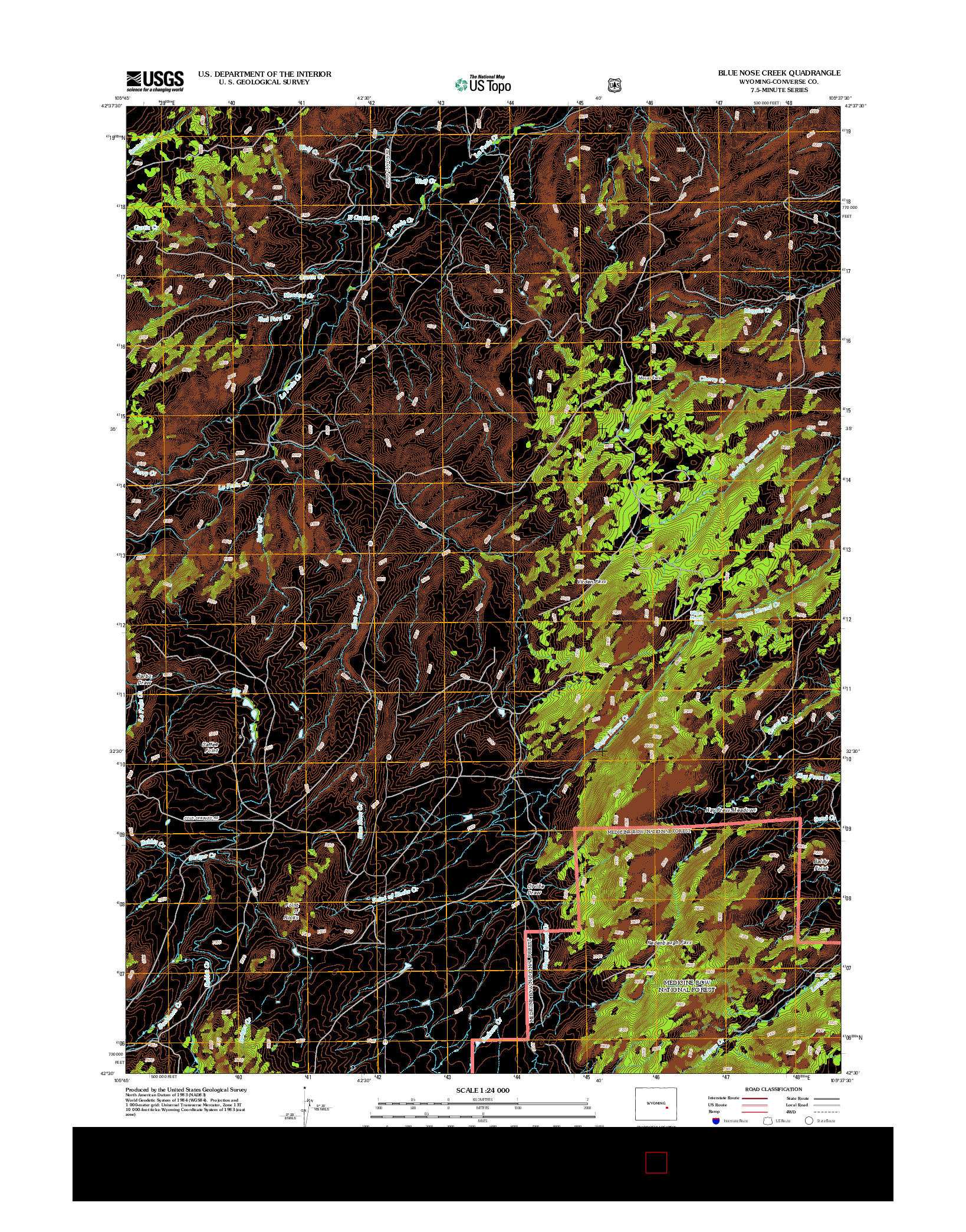 USGS US TOPO 7.5-MINUTE MAP FOR BLUE NOSE CREEK, WY 2012