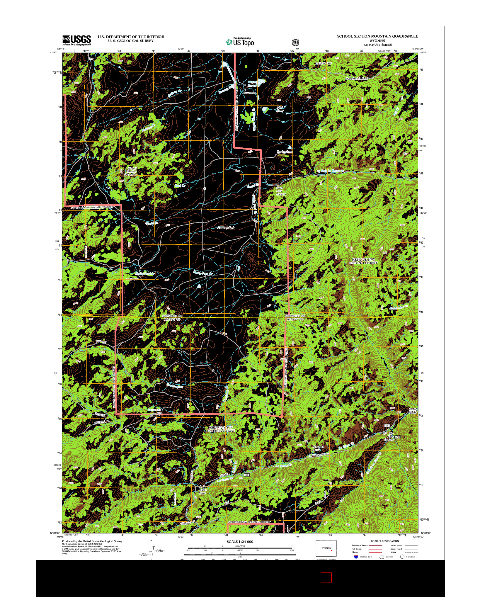 USGS US TOPO 7.5-MINUTE MAP FOR SCHOOL SECTION MOUNTAIN, WY 2012