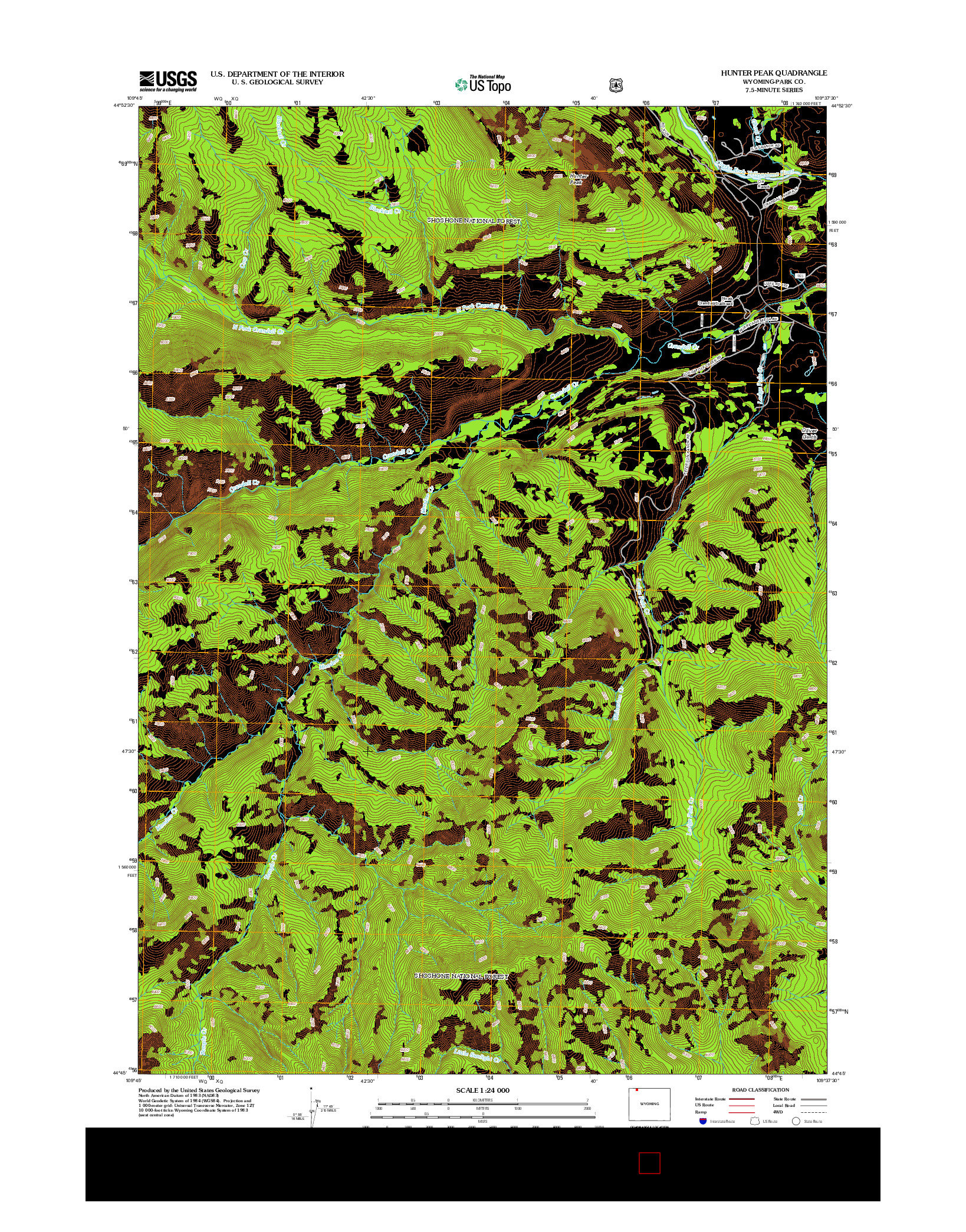 USGS US TOPO 7.5-MINUTE MAP FOR HUNTER PEAK, WY 2012