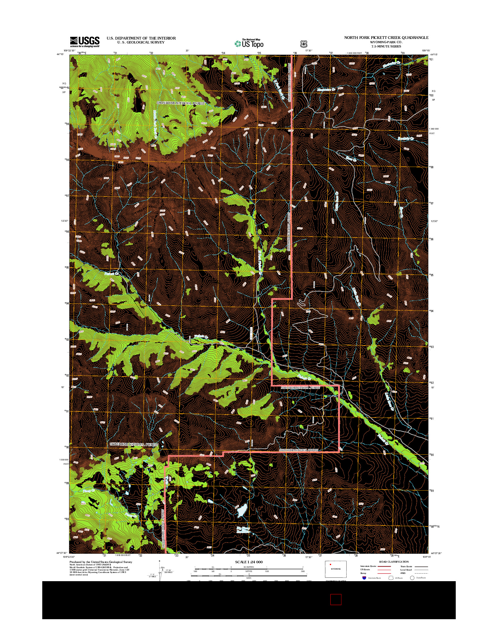 USGS US TOPO 7.5-MINUTE MAP FOR NORTH FORK PICKETT CREEK, WY 2012