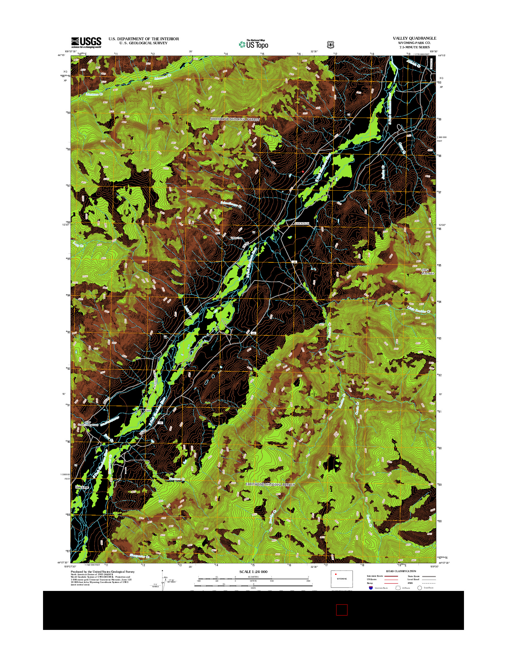 USGS US TOPO 7.5-MINUTE MAP FOR VALLEY, WY 2012