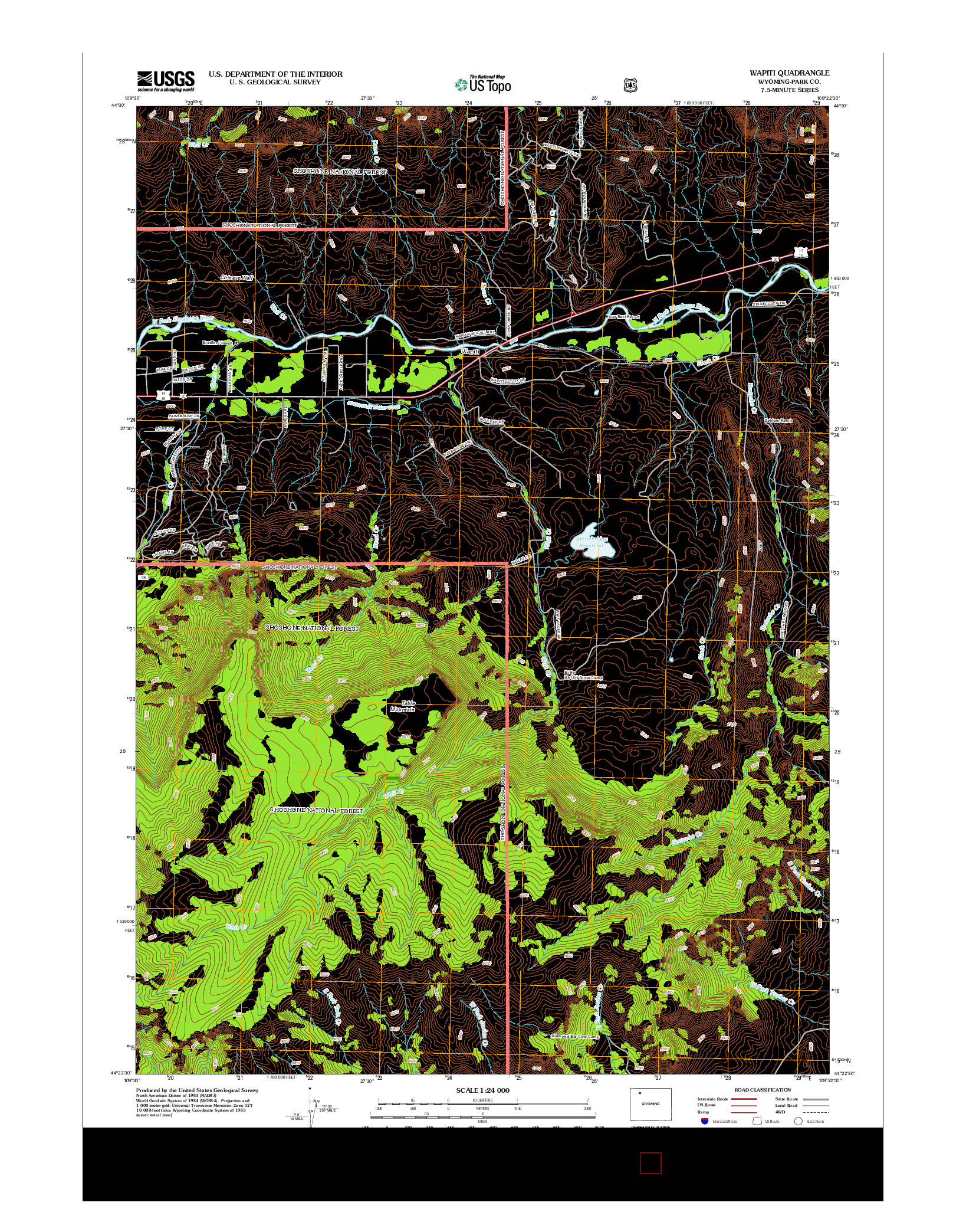 USGS US TOPO 7.5-MINUTE MAP FOR WAPITI, WY 2012