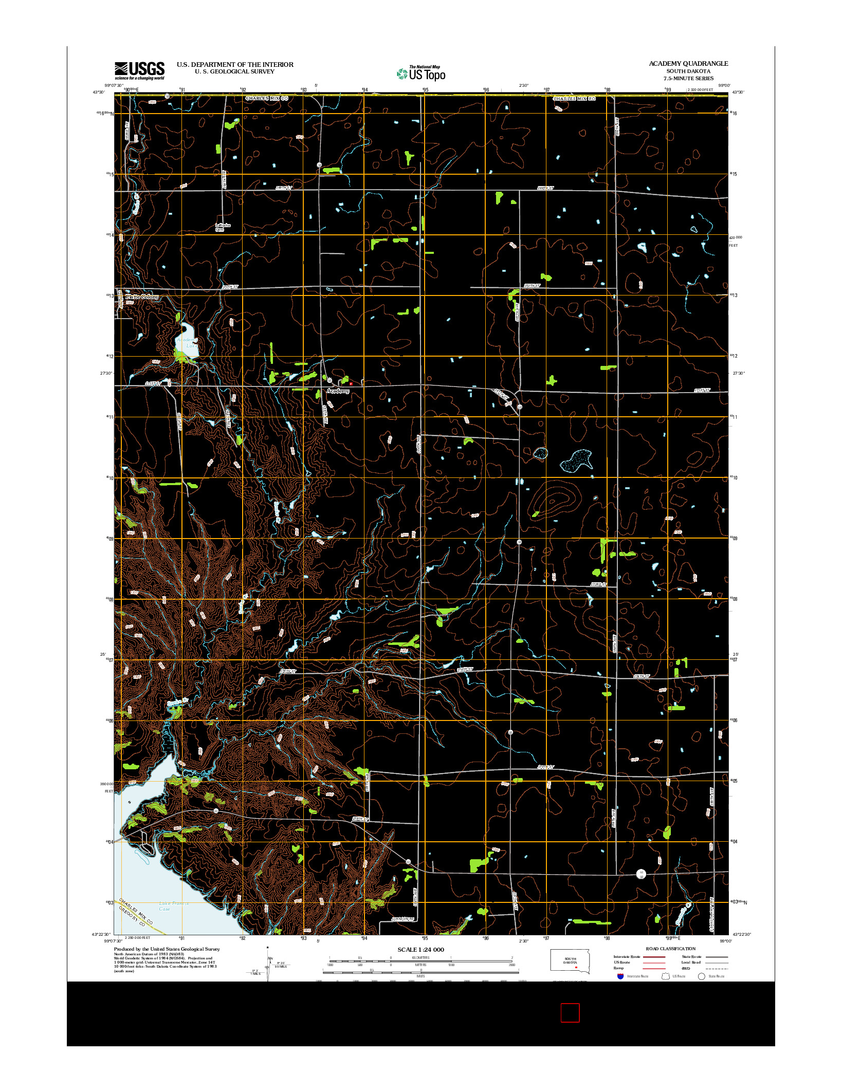 USGS US TOPO 7.5-MINUTE MAP FOR ACADEMY, SD 2012