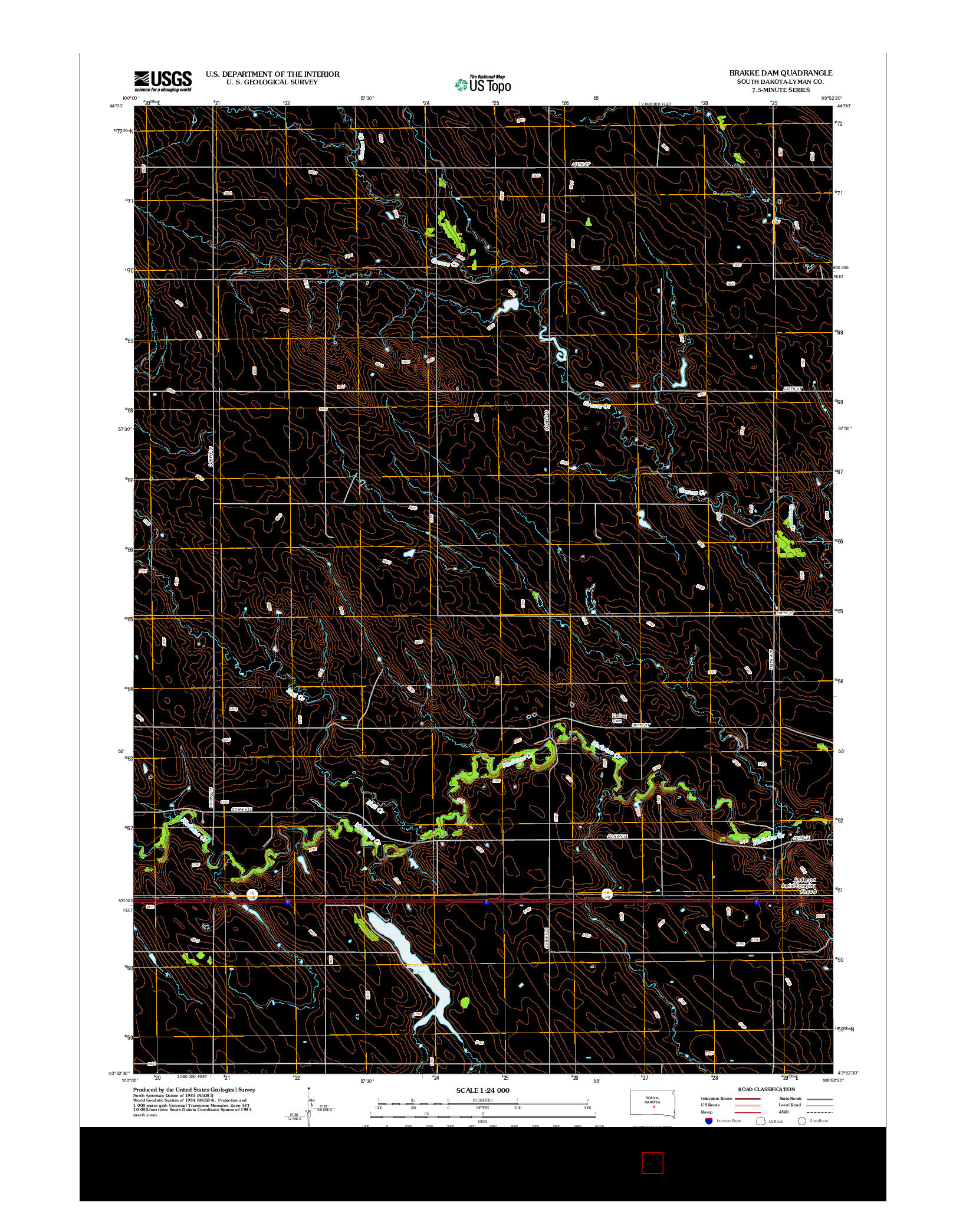 USGS US TOPO 7.5-MINUTE MAP FOR BRAKKE DAM, SD 2012