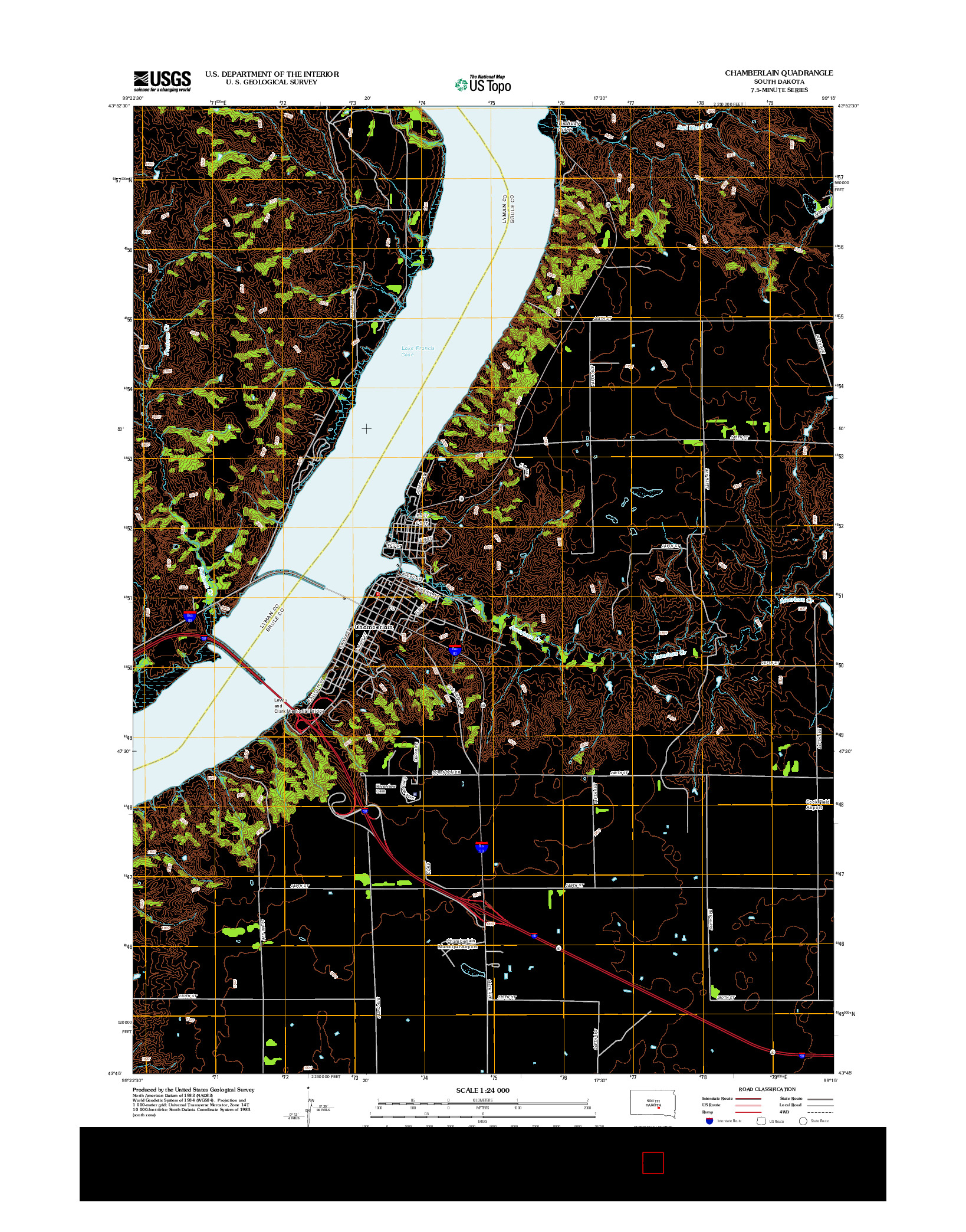 USGS US TOPO 7.5-MINUTE MAP FOR CHAMBERLAIN, SD 2012