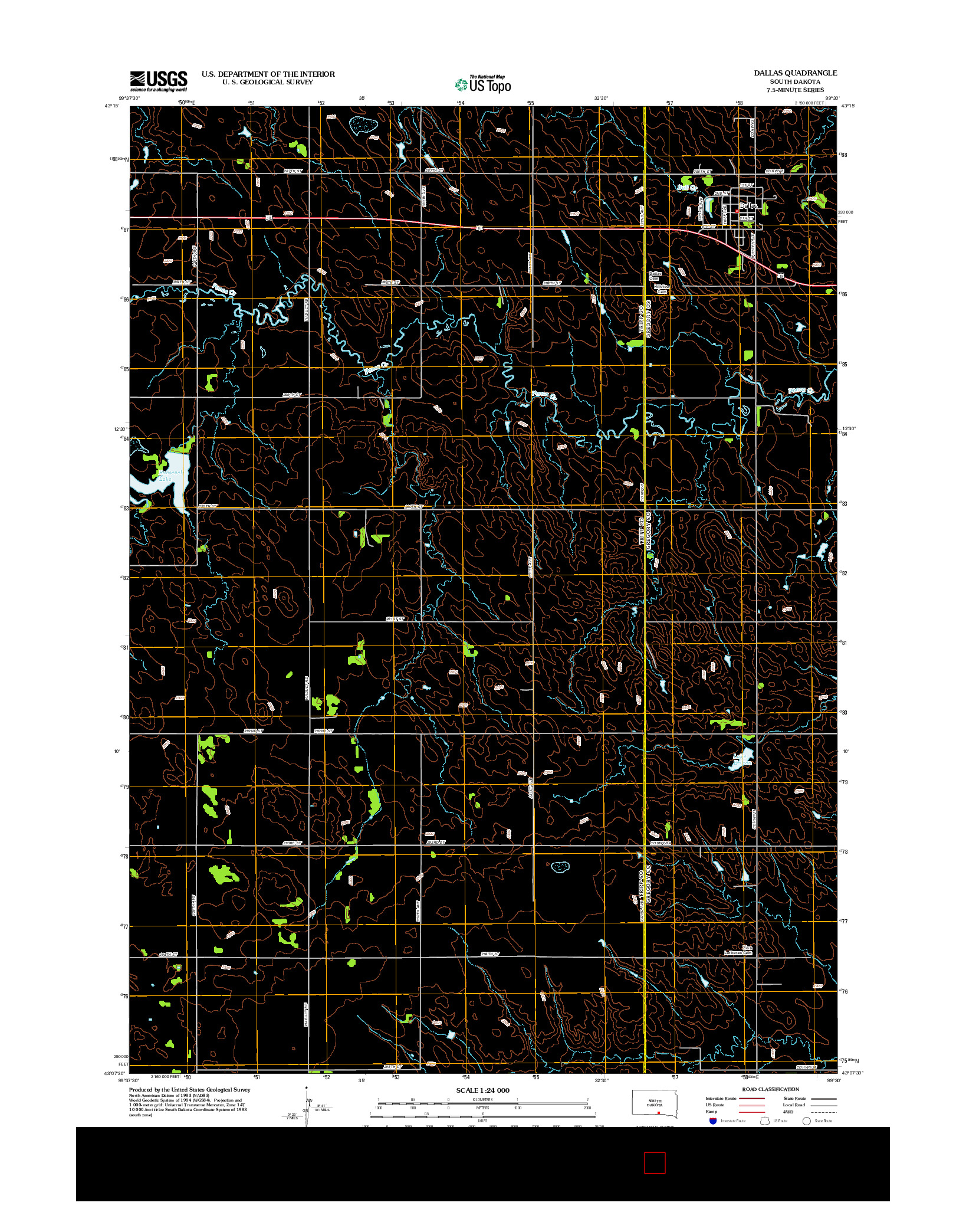 USGS US TOPO 7.5-MINUTE MAP FOR DALLAS, SD 2012