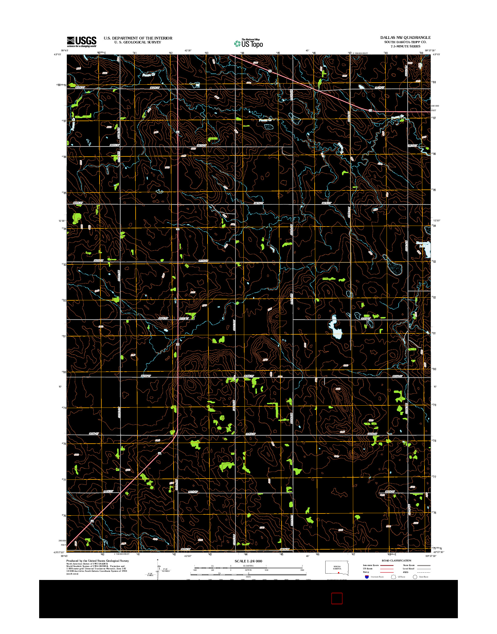 USGS US TOPO 7.5-MINUTE MAP FOR DALLAS NW, SD 2012