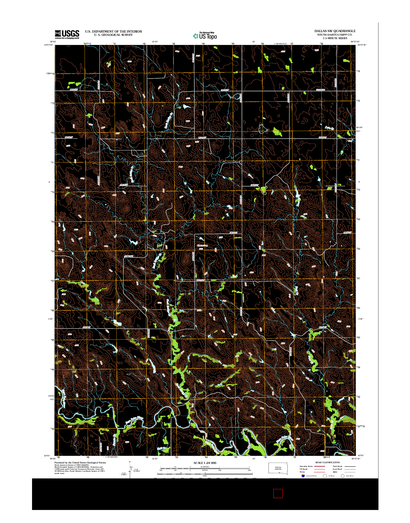 USGS US TOPO 7.5-MINUTE MAP FOR DALLAS SW, SD 2012