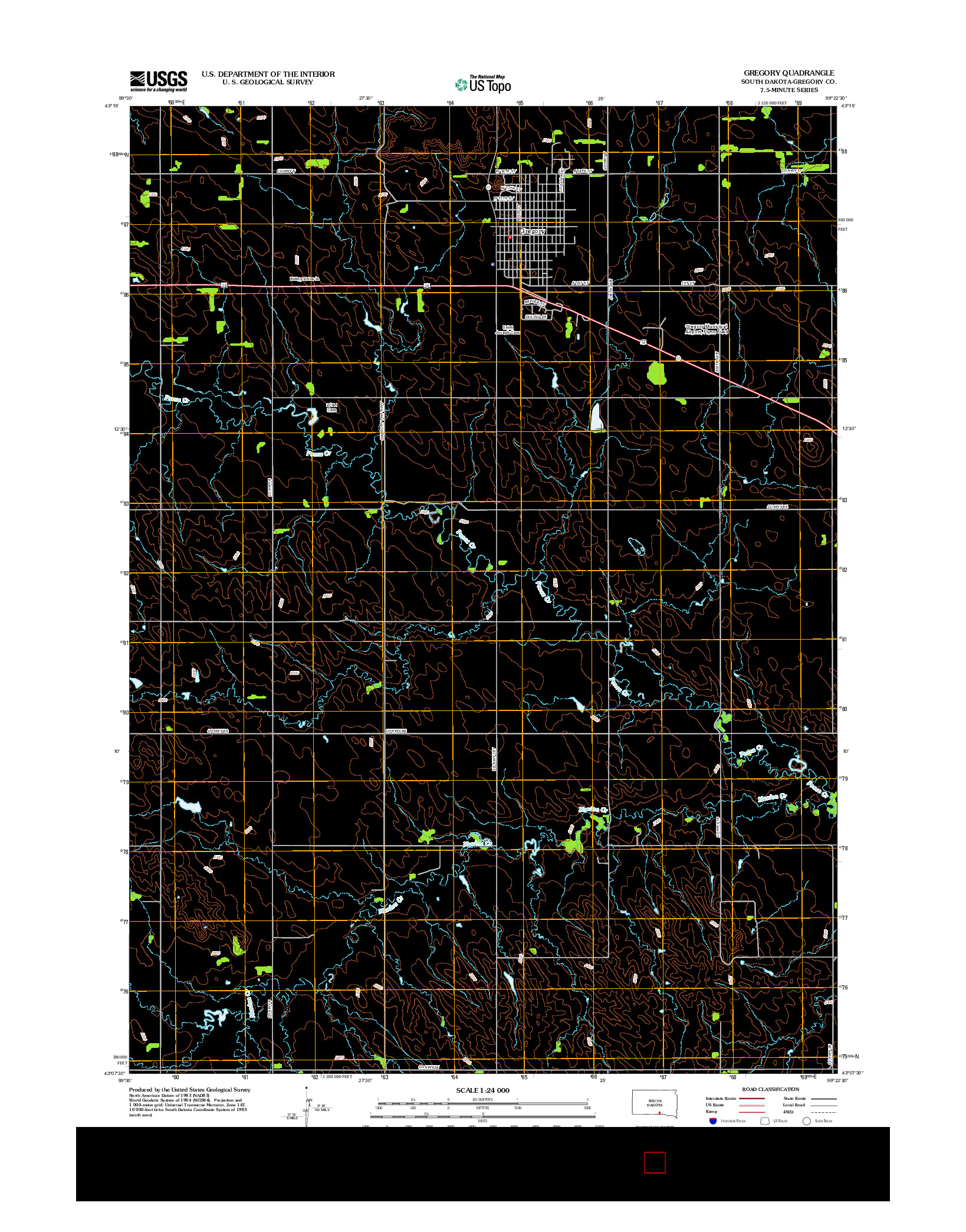 USGS US TOPO 7.5-MINUTE MAP FOR GREGORY, SD 2012