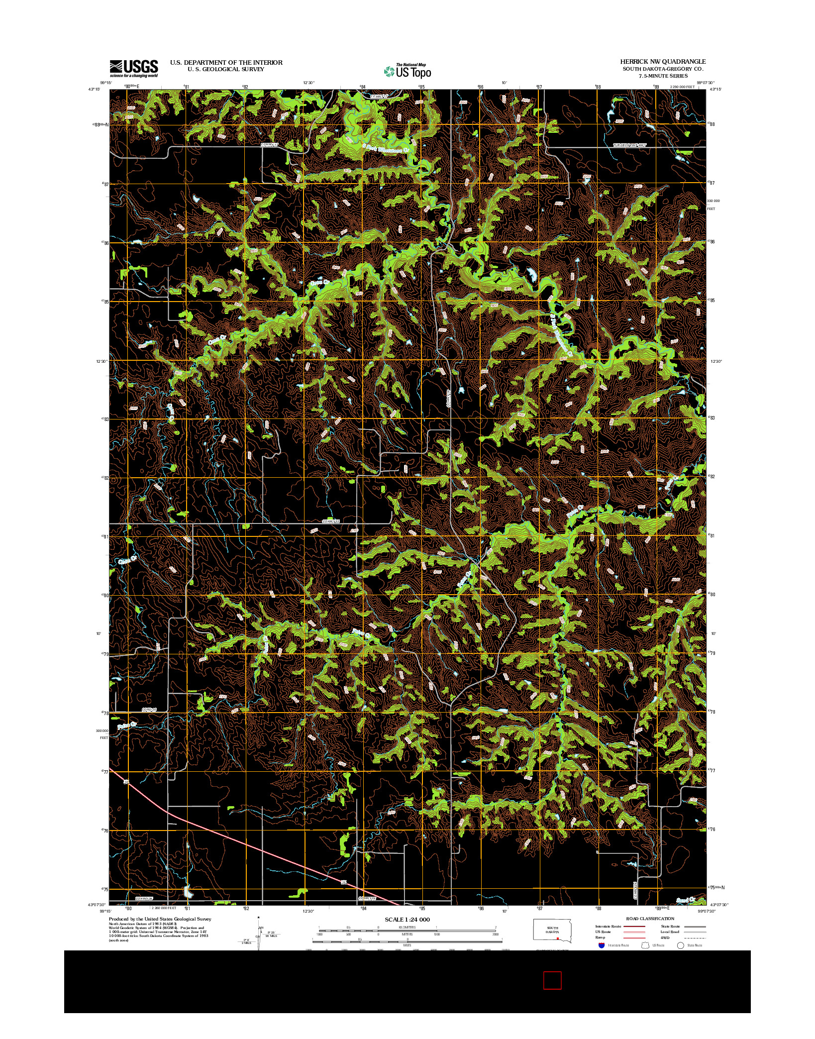 USGS US TOPO 7.5-MINUTE MAP FOR HERRICK NW, SD 2012