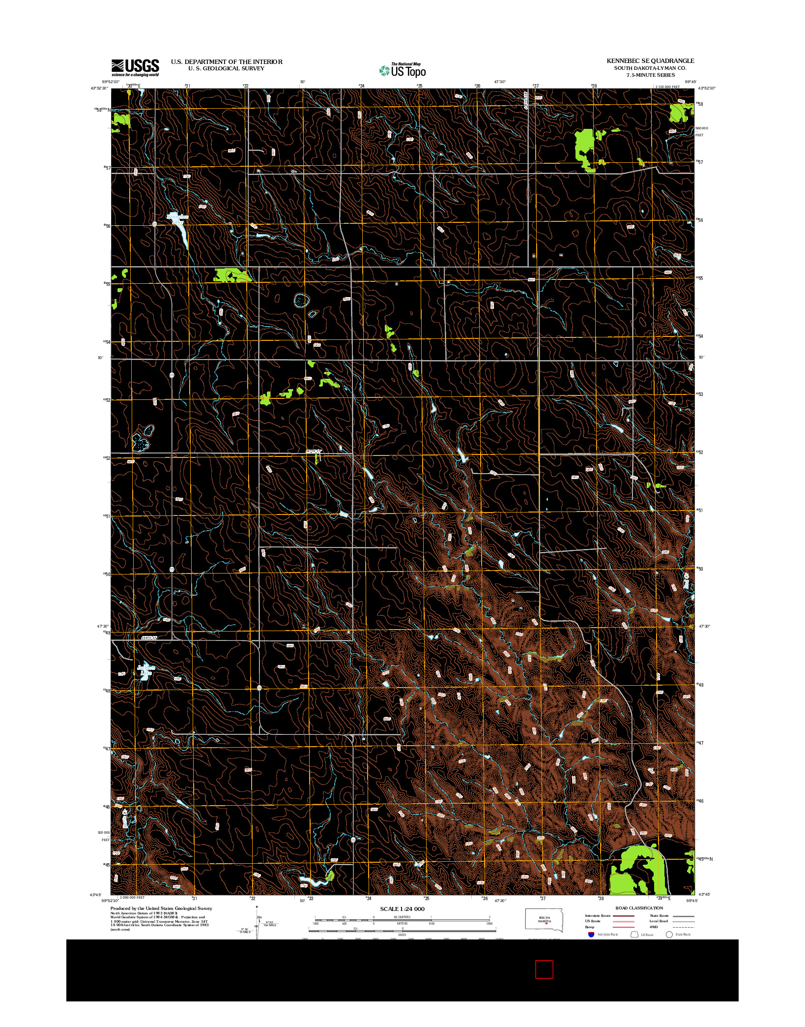 USGS US TOPO 7.5-MINUTE MAP FOR KENNEBEC SE, SD 2012