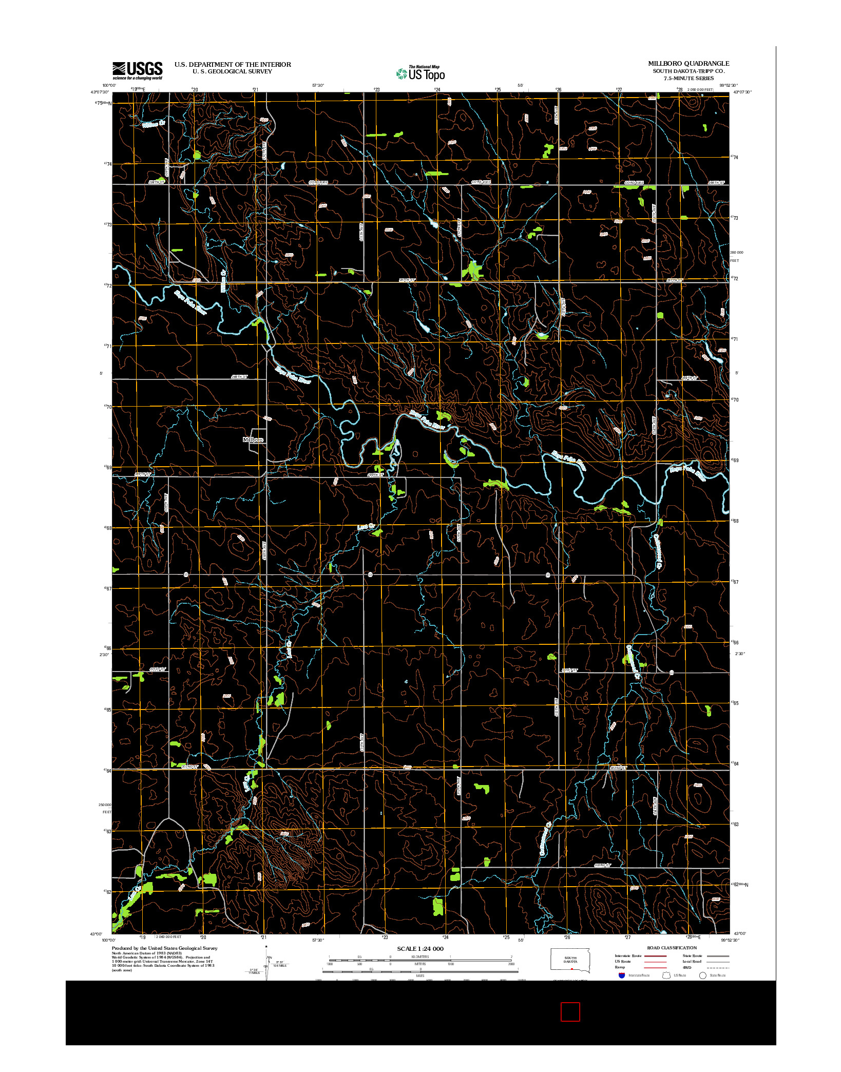 USGS US TOPO 7.5-MINUTE MAP FOR MILLBORO, SD 2012