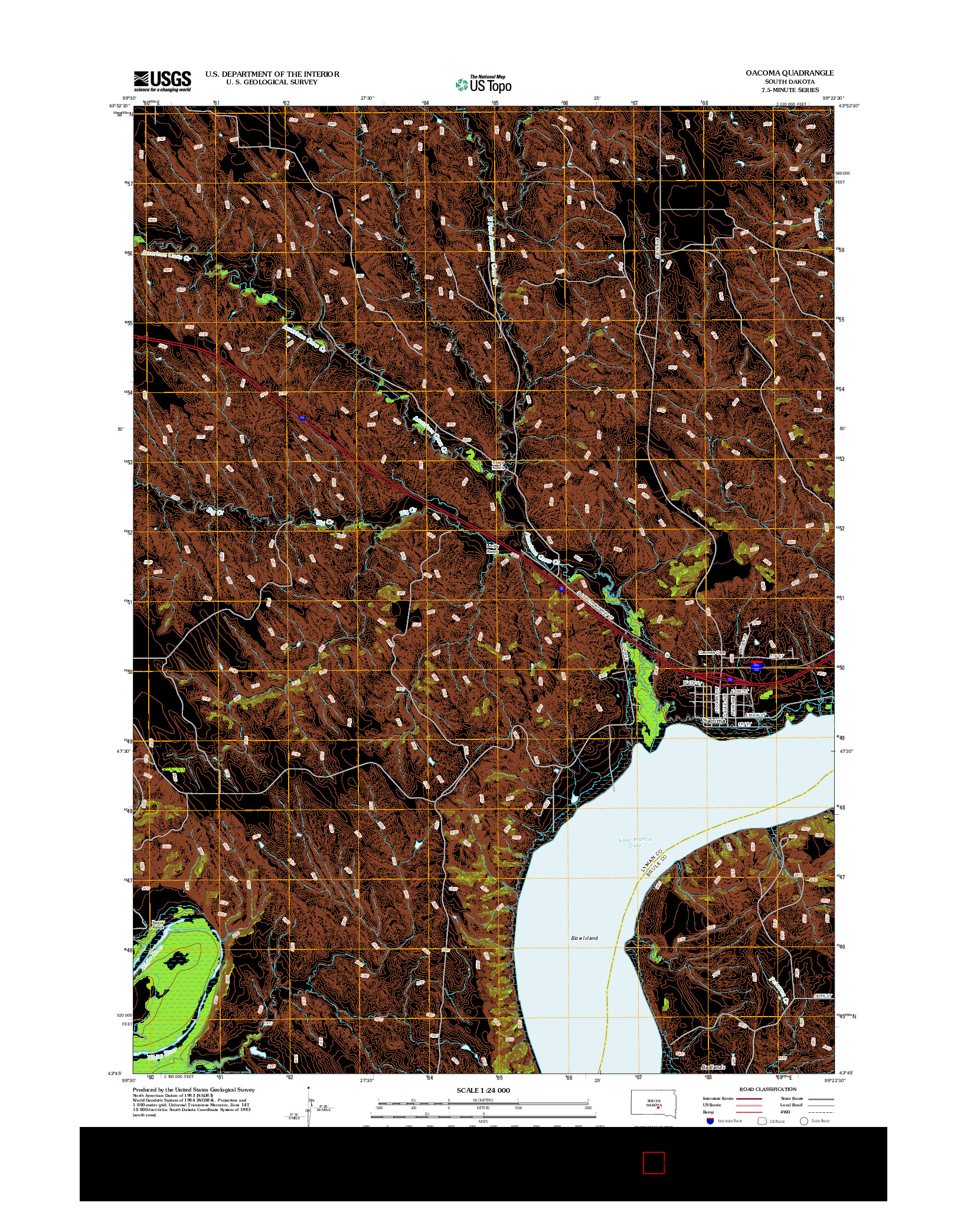 USGS US TOPO 7.5-MINUTE MAP FOR OACOMA, SD 2012