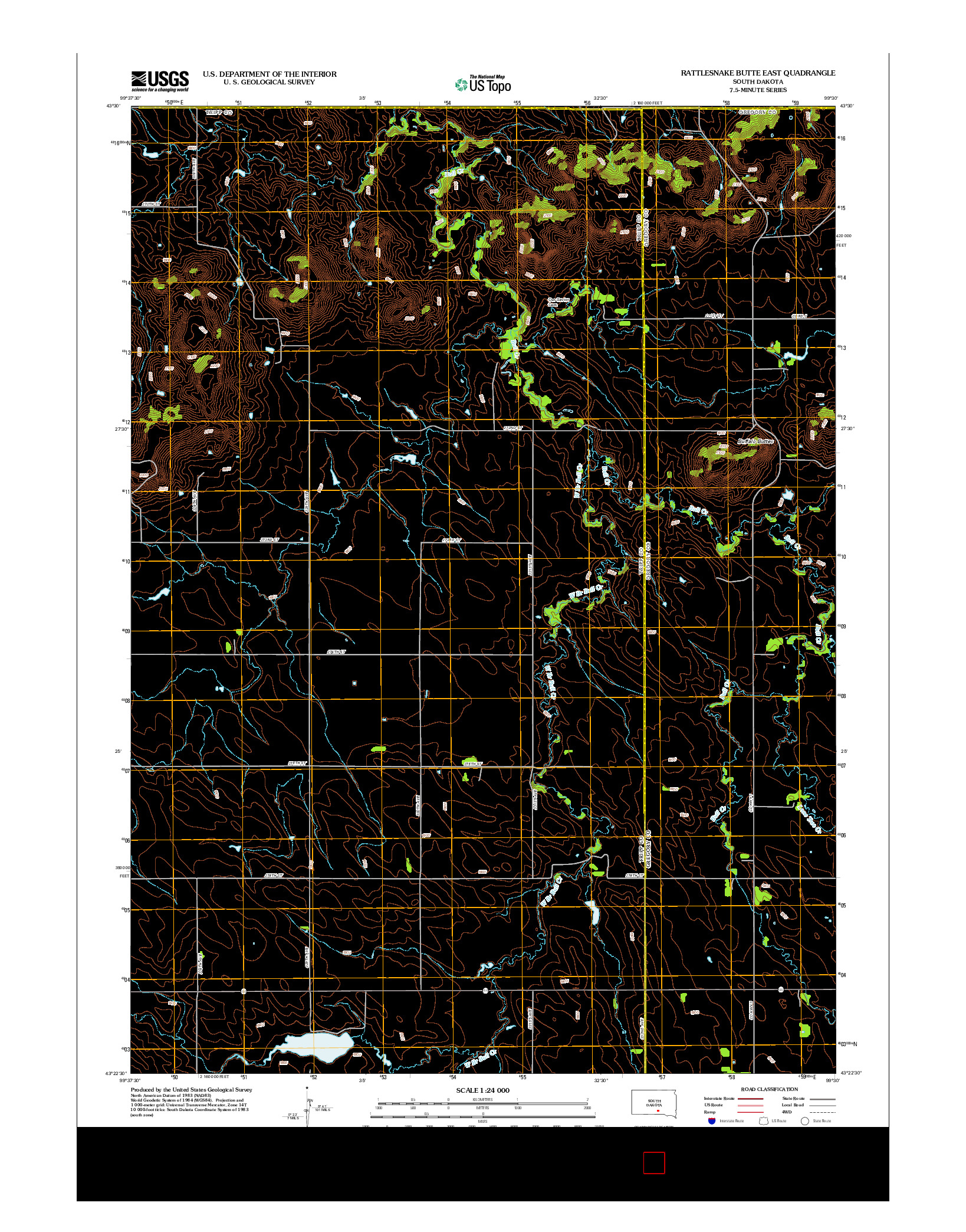 USGS US TOPO 7.5-MINUTE MAP FOR RATTLESNAKE BUTTE EAST, SD 2012