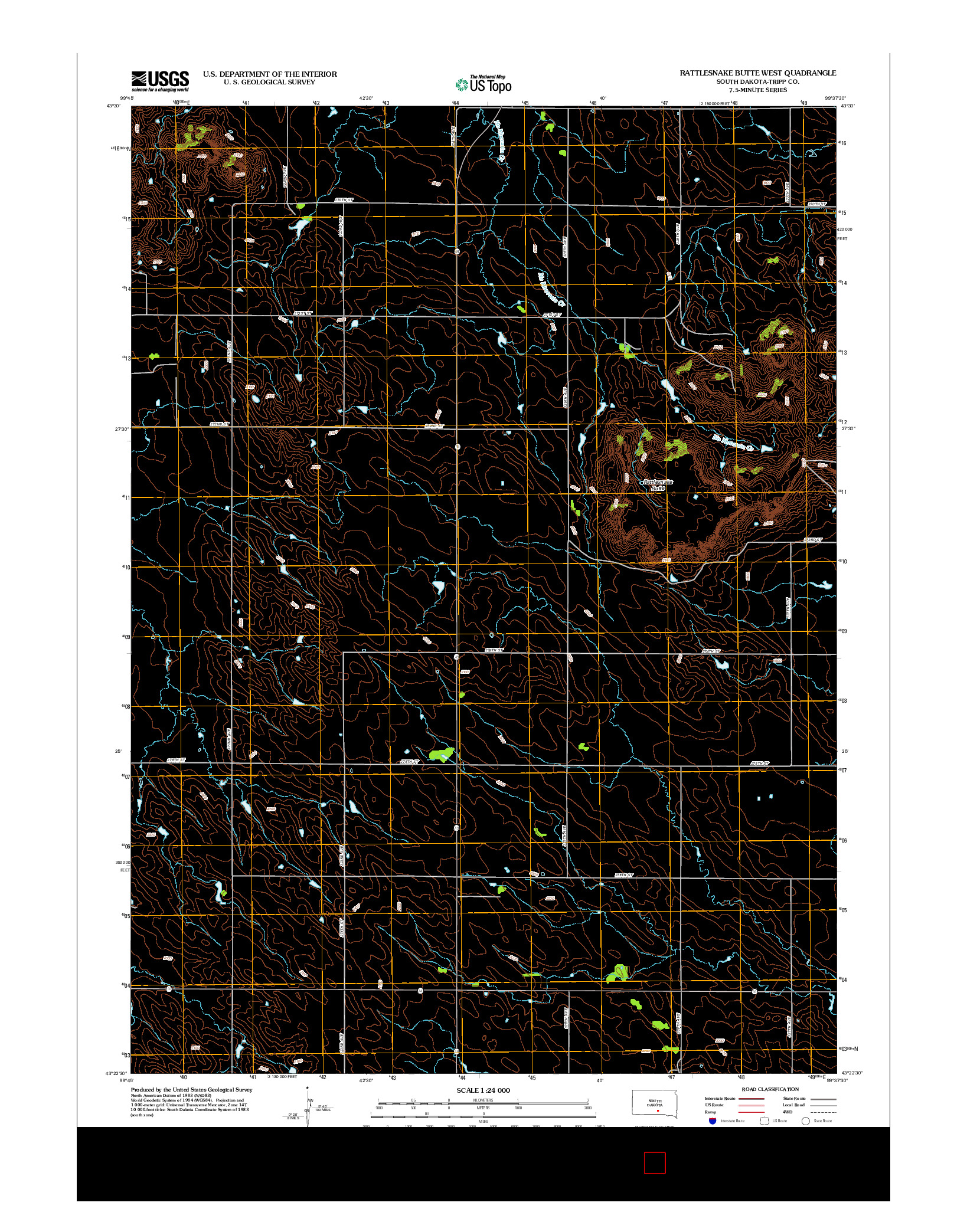 USGS US TOPO 7.5-MINUTE MAP FOR RATTLESNAKE BUTTE WEST, SD 2012