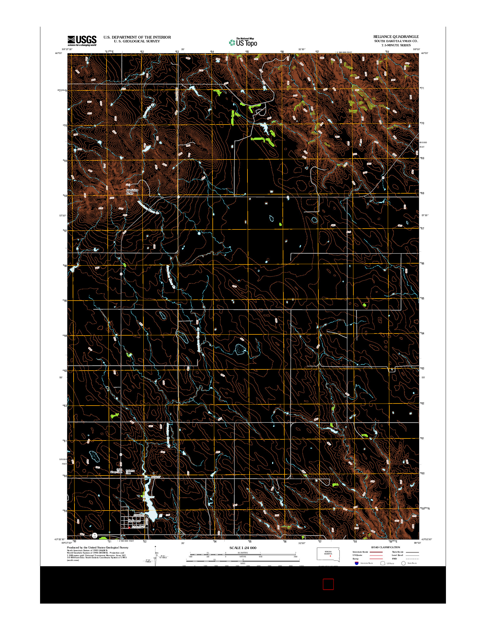 USGS US TOPO 7.5-MINUTE MAP FOR RELIANCE, SD 2012