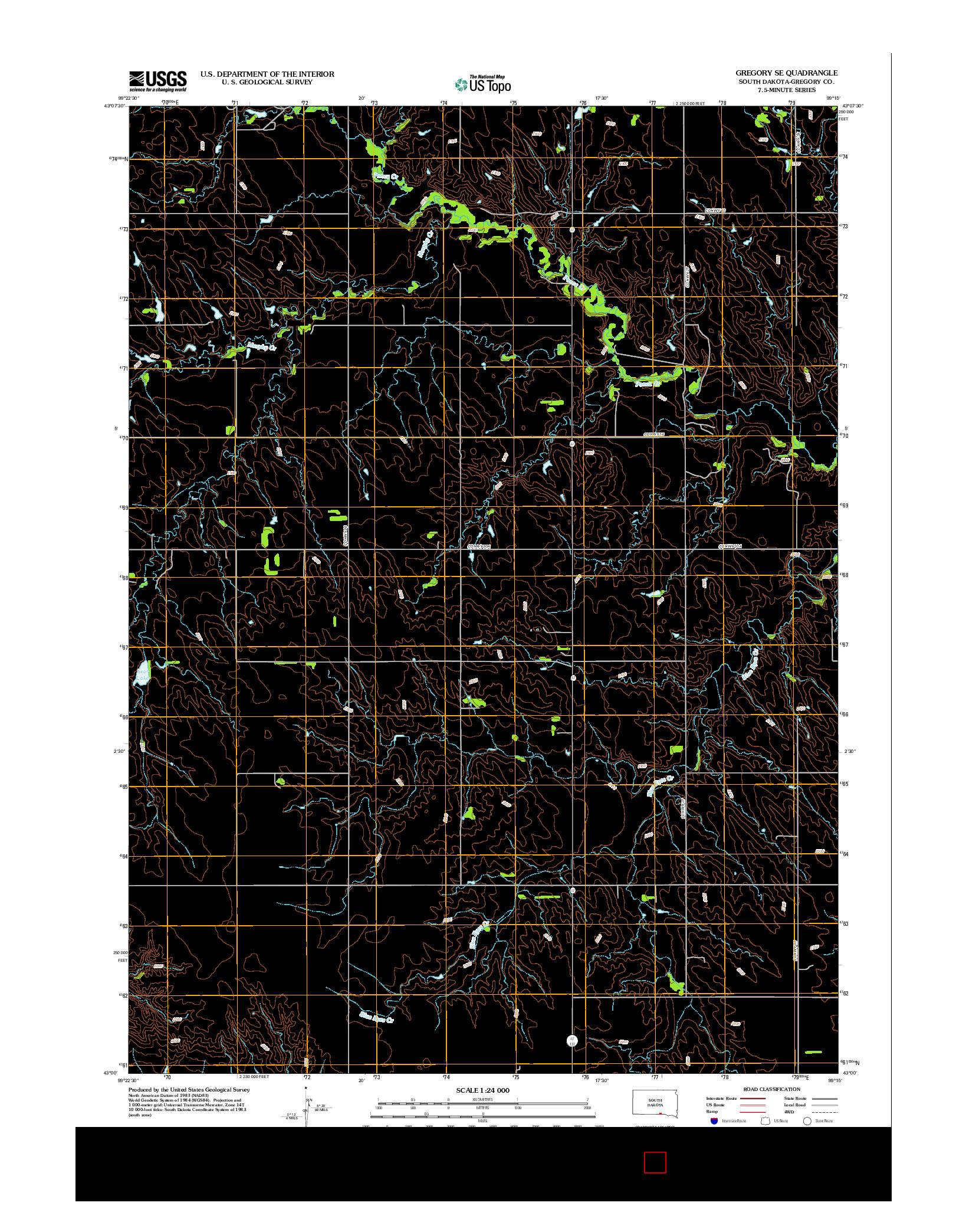 USGS US TOPO 7.5-MINUTE MAP FOR GREGORY SE, SD 2012