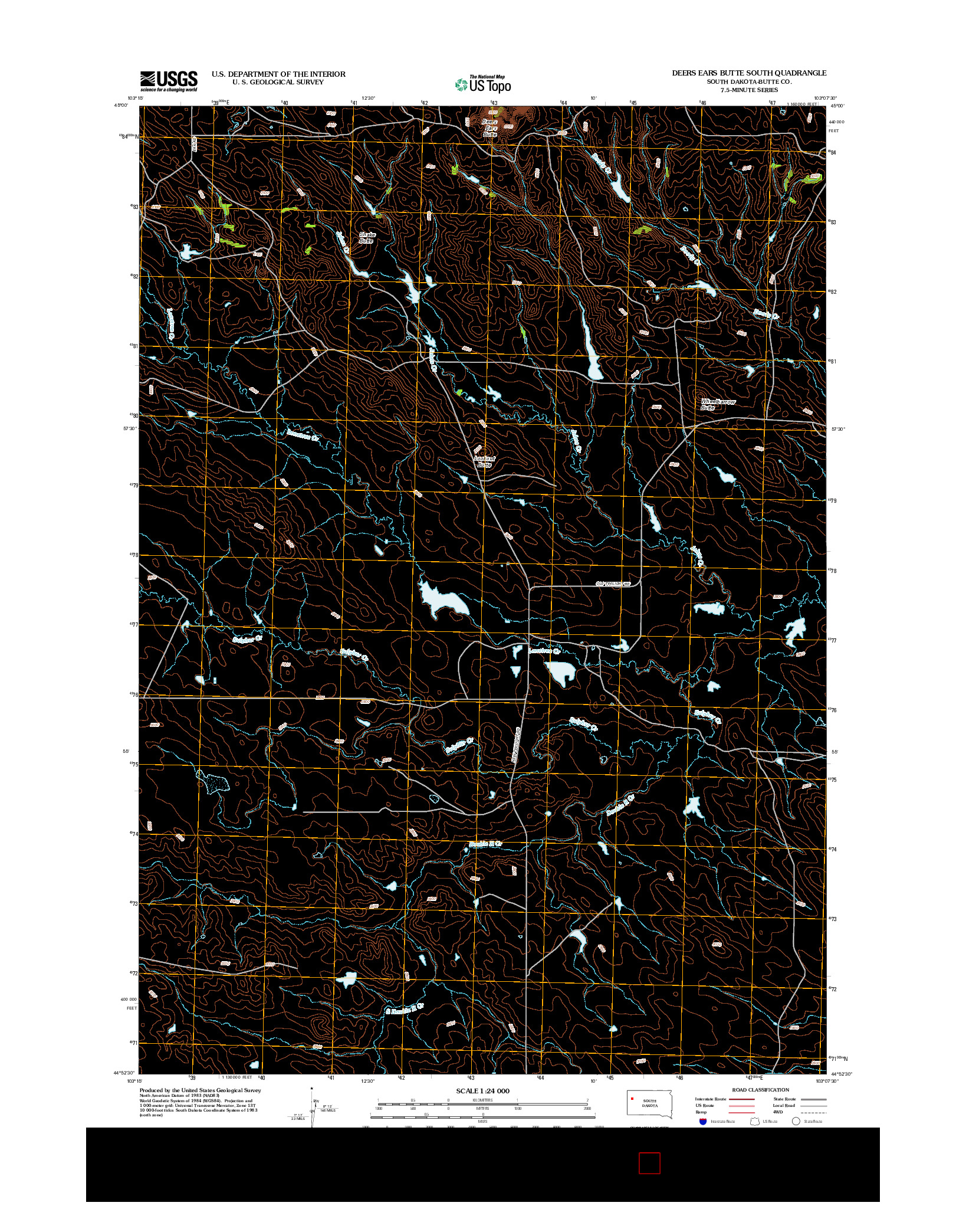 USGS US TOPO 7.5-MINUTE MAP FOR DEERS EARS BUTTE SOUTH, SD 2012